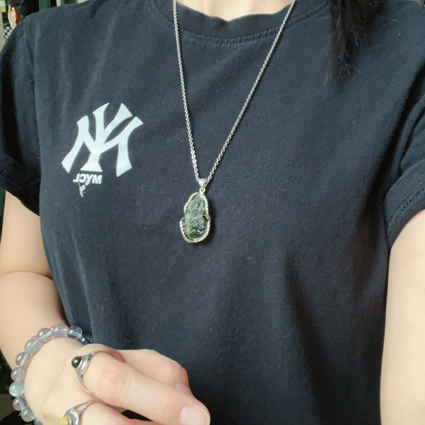 Best Green Color 8.4G Moldavite Raw Stone Pendant Necklace | High-Frequency Heart Chakra Healing Stone