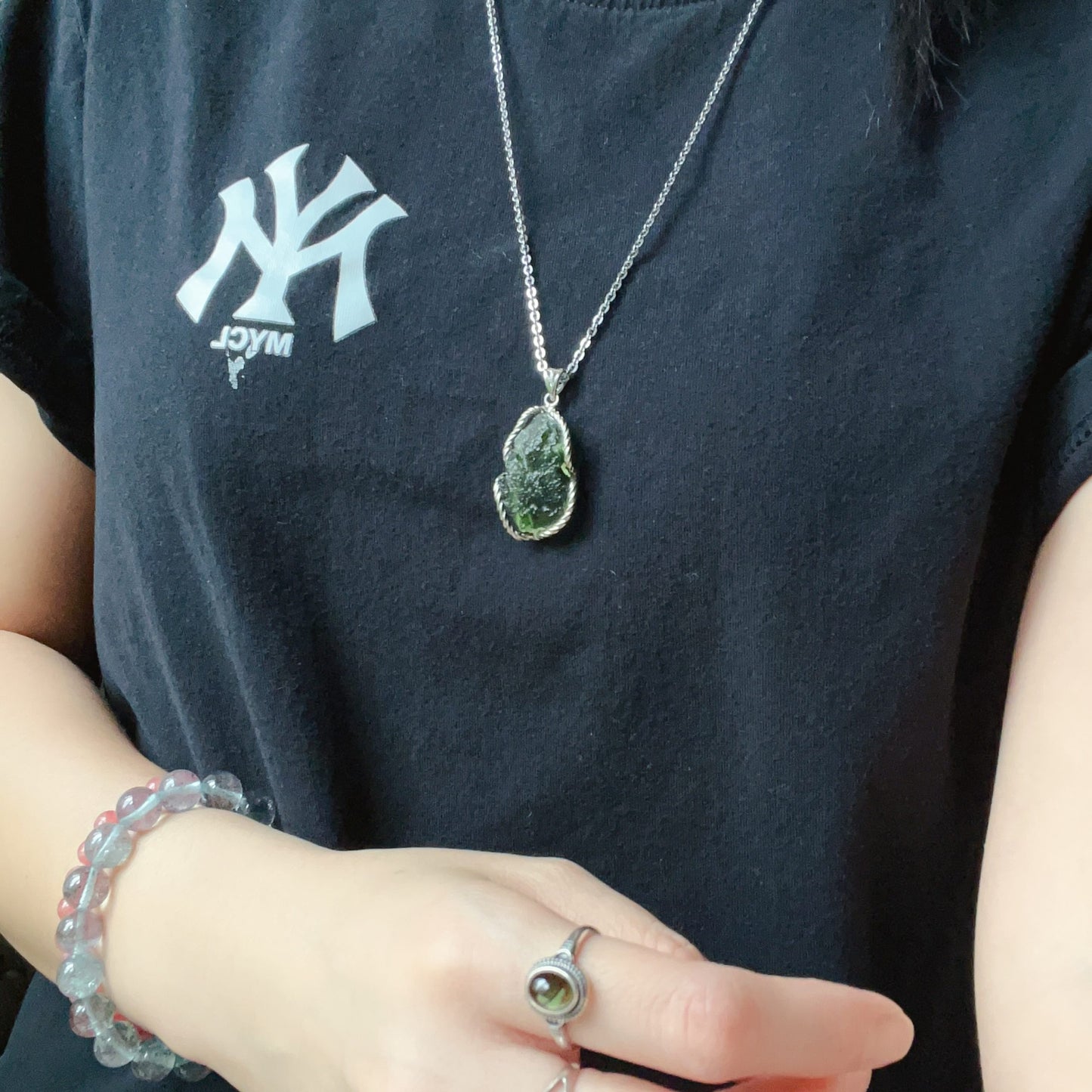 Best Green Color 8.4G Moldavite Raw Stone Pendant Necklace | High-Frequency Heart Chakra Healing Stone