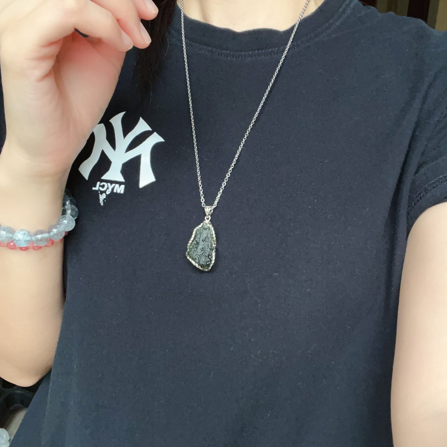 Best Green Color 8.7G Moldavite Raw Stone Pendant Necklace | Rare High-Frequency Heart Chakra Healing Stone