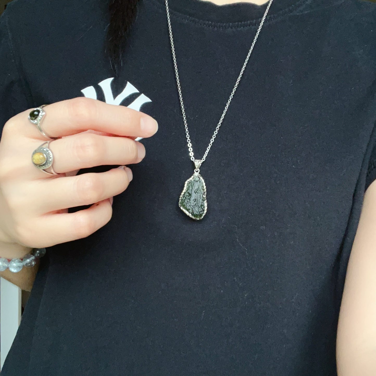 Best Green Color 8.7G Moldavite Raw Stone Pendant Necklace | Rare High-Frequency Heart Chakra Healing Stone