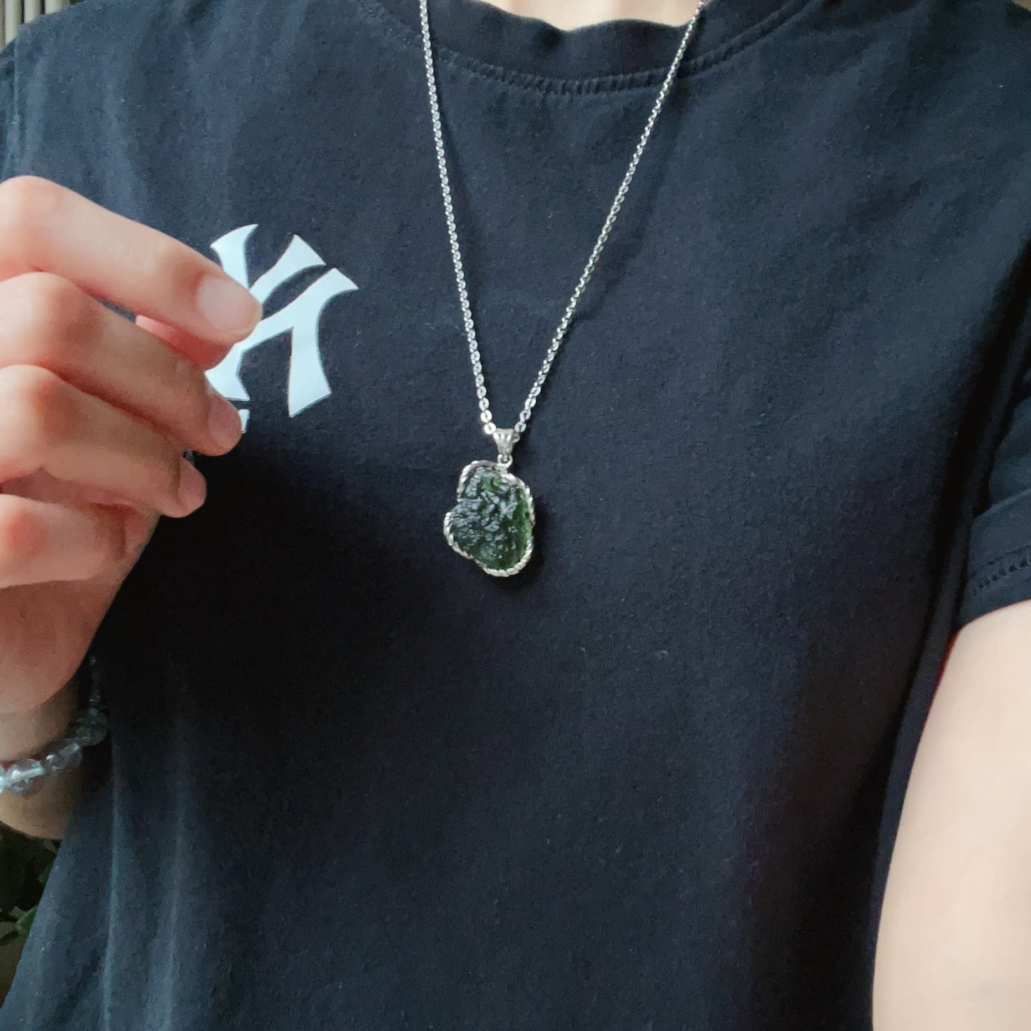 Best Green Color 8.3G Moldavite Raw Stone Pendant Necklace | Rare High-Frequency Heart Chakra Healing Stone