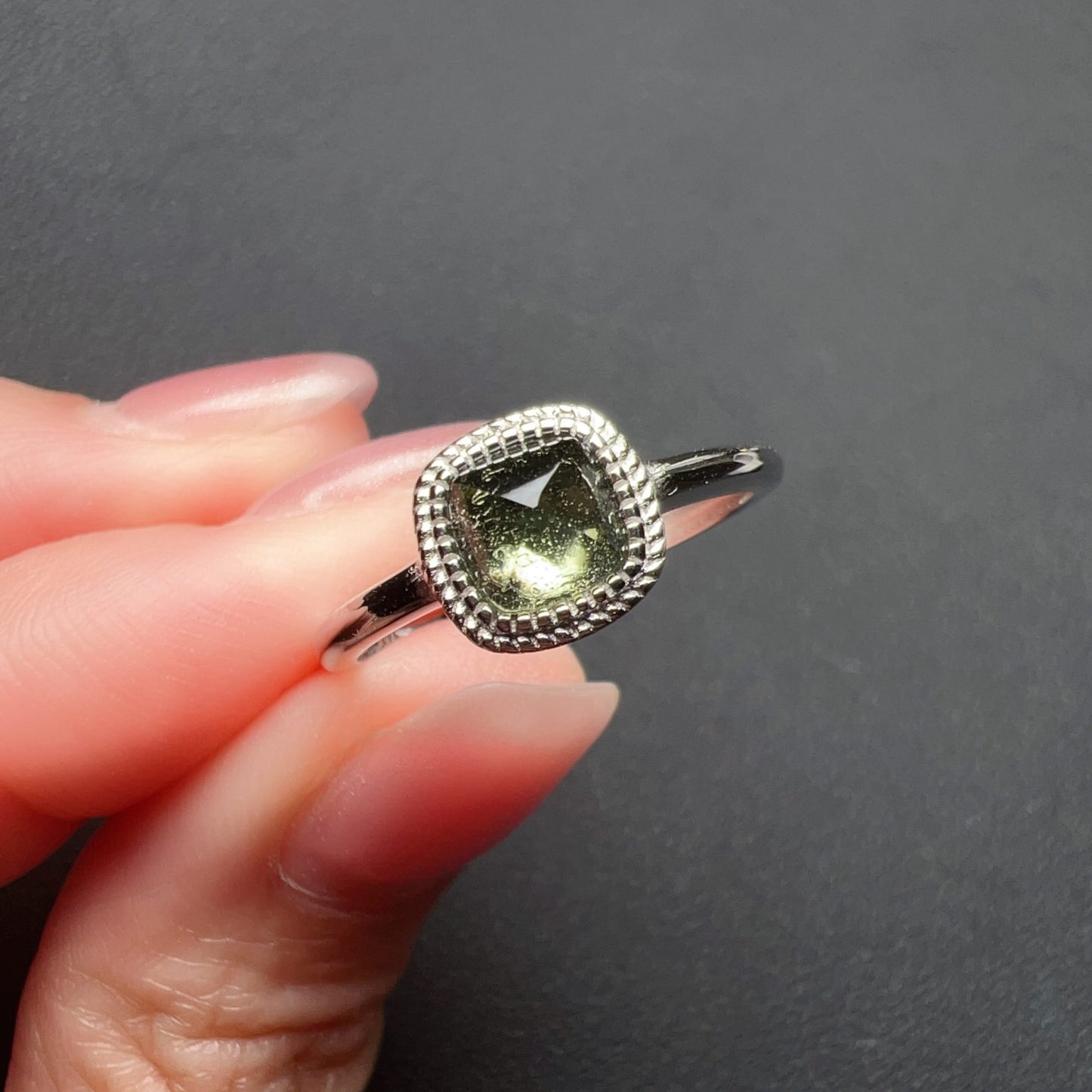 Premium Sugarloaf-Cut Moldavite Silver Ring | High-Vibration Healing Jewelry | Luxury Spiritual Gift