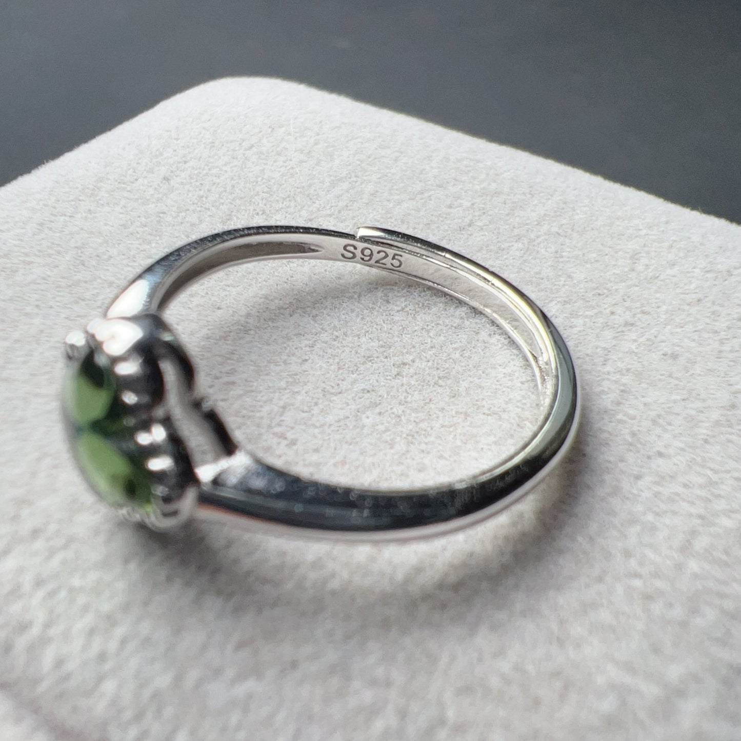 Lucky Charm Moldavite Clover Ring | 925 Sterling Silver Jewelry | Energy Healing Gift