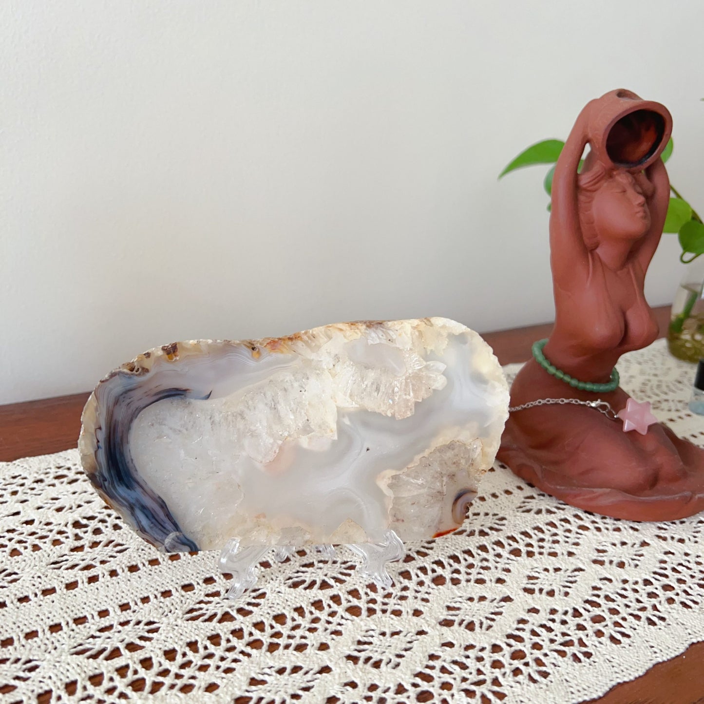 Genuine Agate Geode Slice From Brazil With Crystal Clusters For Home Decor
