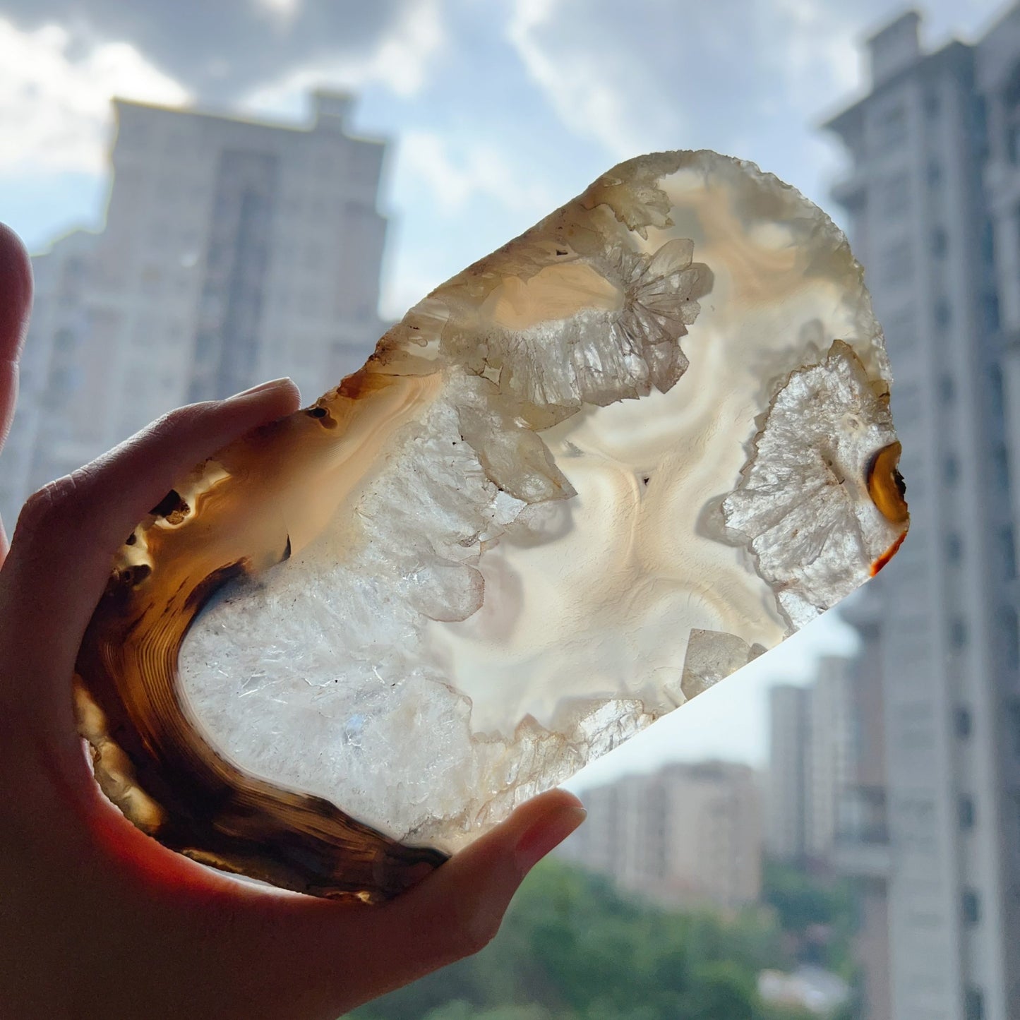 Genuine Agate Geode Slice From Brazil With Crystal Clusters For Home Decor