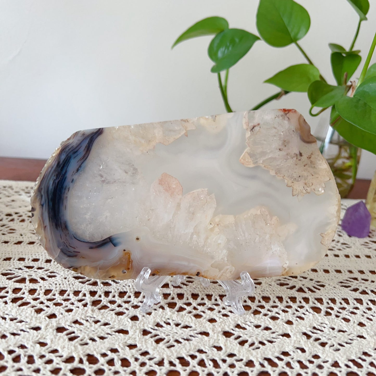 Genuine Agate Geode Slice From Brazil With Crystal Clusters For Home Decor