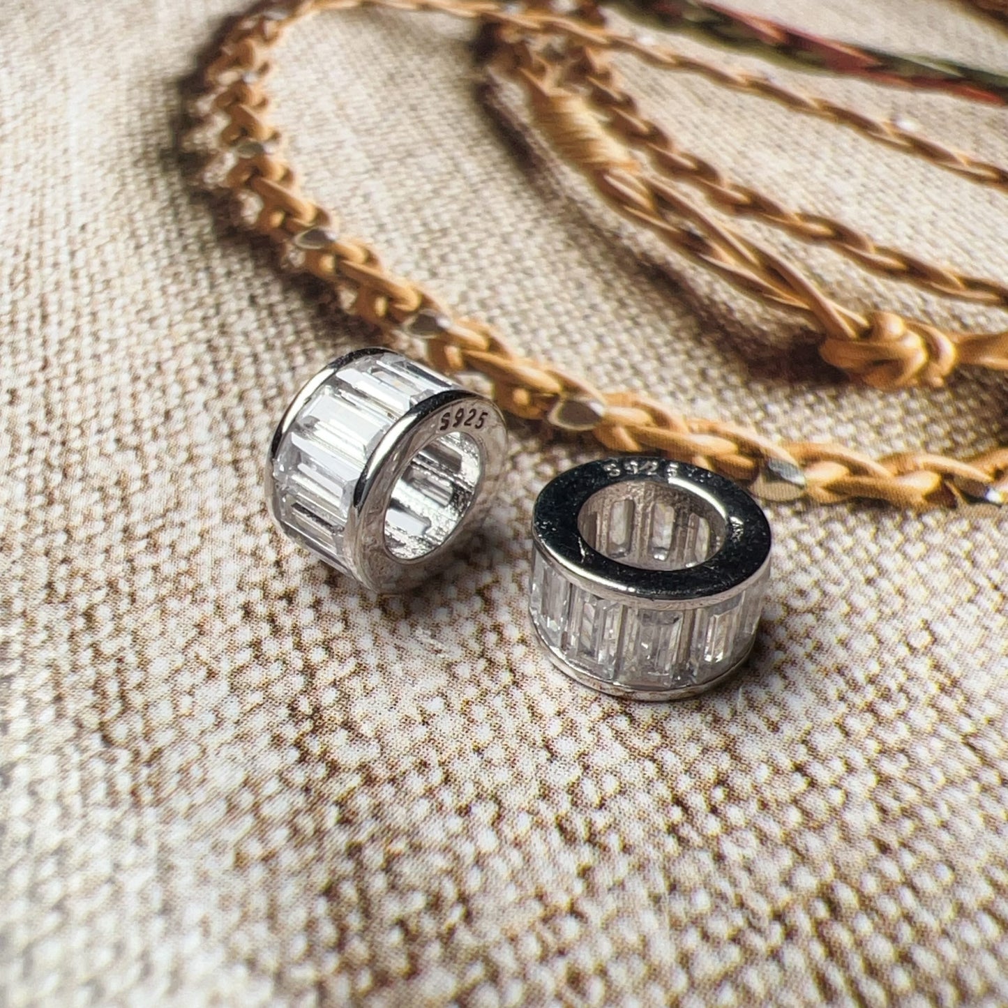 Stunning Micro-Paved Zircon Spacer Beads | 925 Sterling Silver, 18K White Gold Plated Diy Jewelry Making Supply
