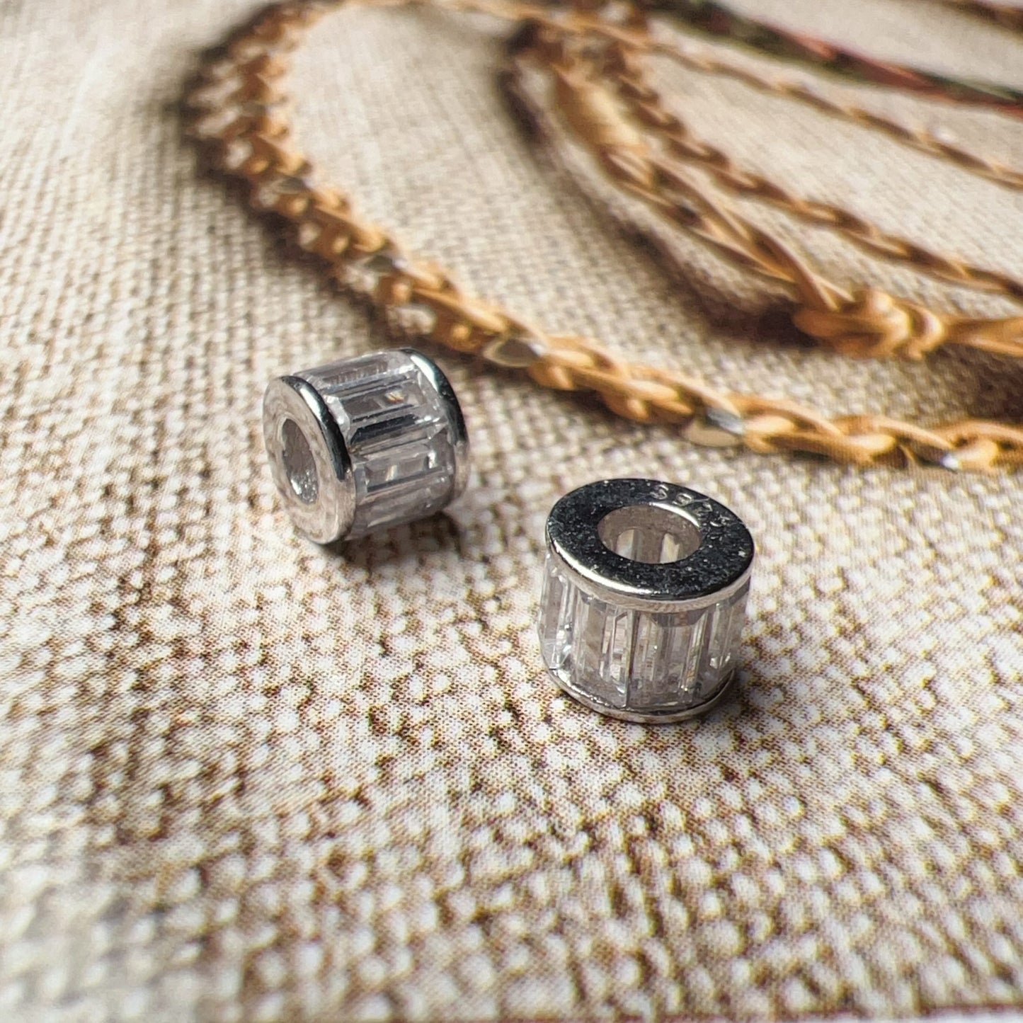Stunning Micro-Paved Zircon Spacer Beads | 925 Sterling Silver, 18K White Gold Plated Diy Jewelry Making Supply