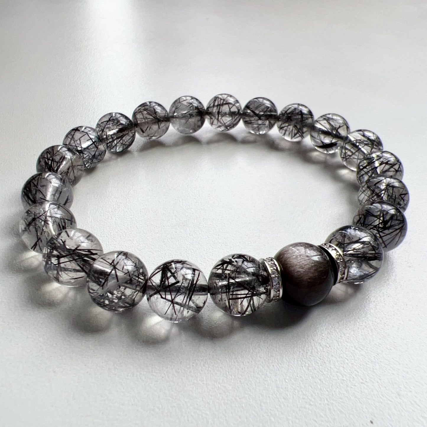 Custom Black Tourmalated Quartz, Silver Sheen Obsidian Bracelet – Handmade Healing Crystal Jewelry