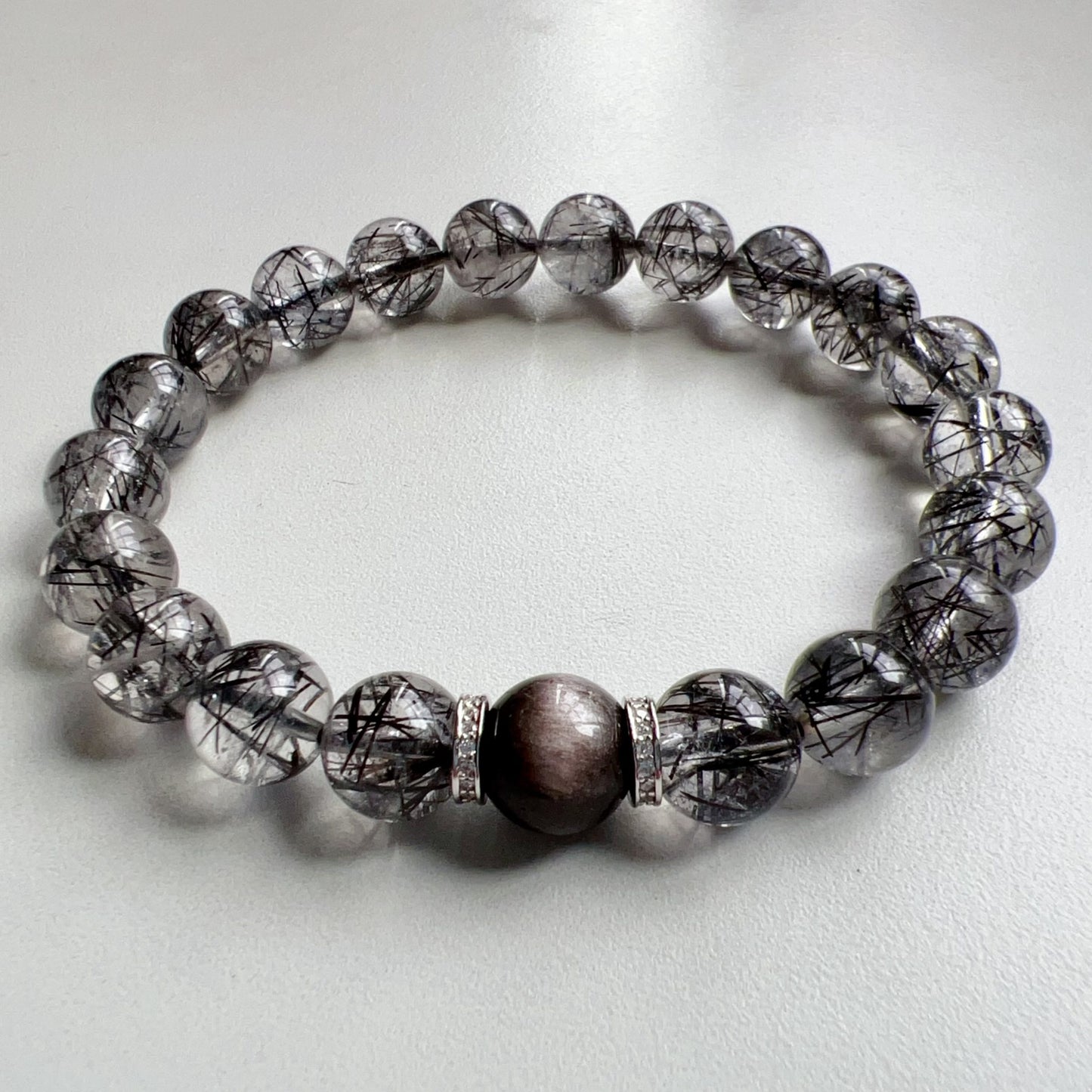 Custom Black Tourmalated Quartz, Silver Sheen Obsidian Bracelet – Handmade Healing Crystal Jewelry