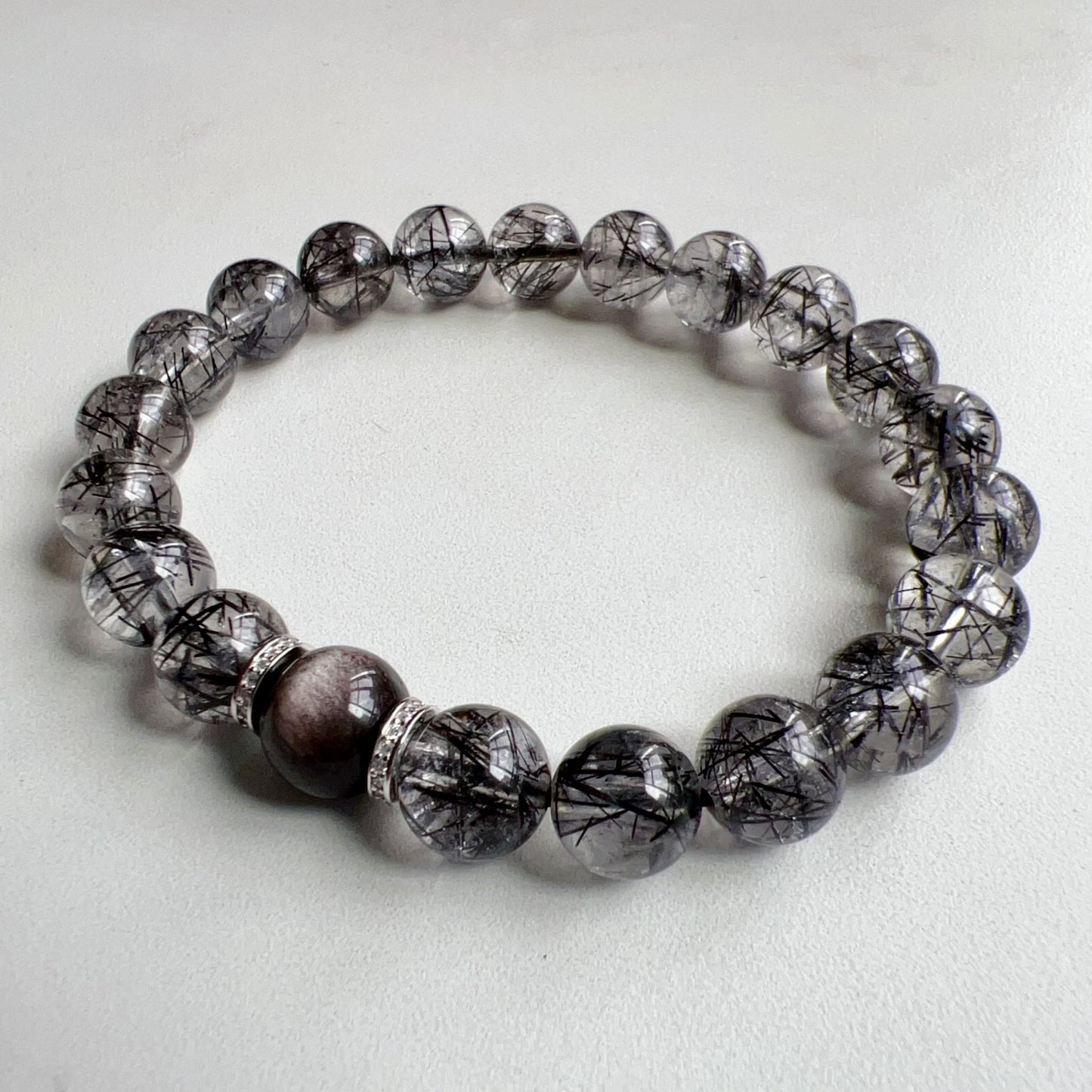Custom Black Tourmalated Quartz, Silver Sheen Obsidian Bracelet – Handmade Healing Crystal Jewelry