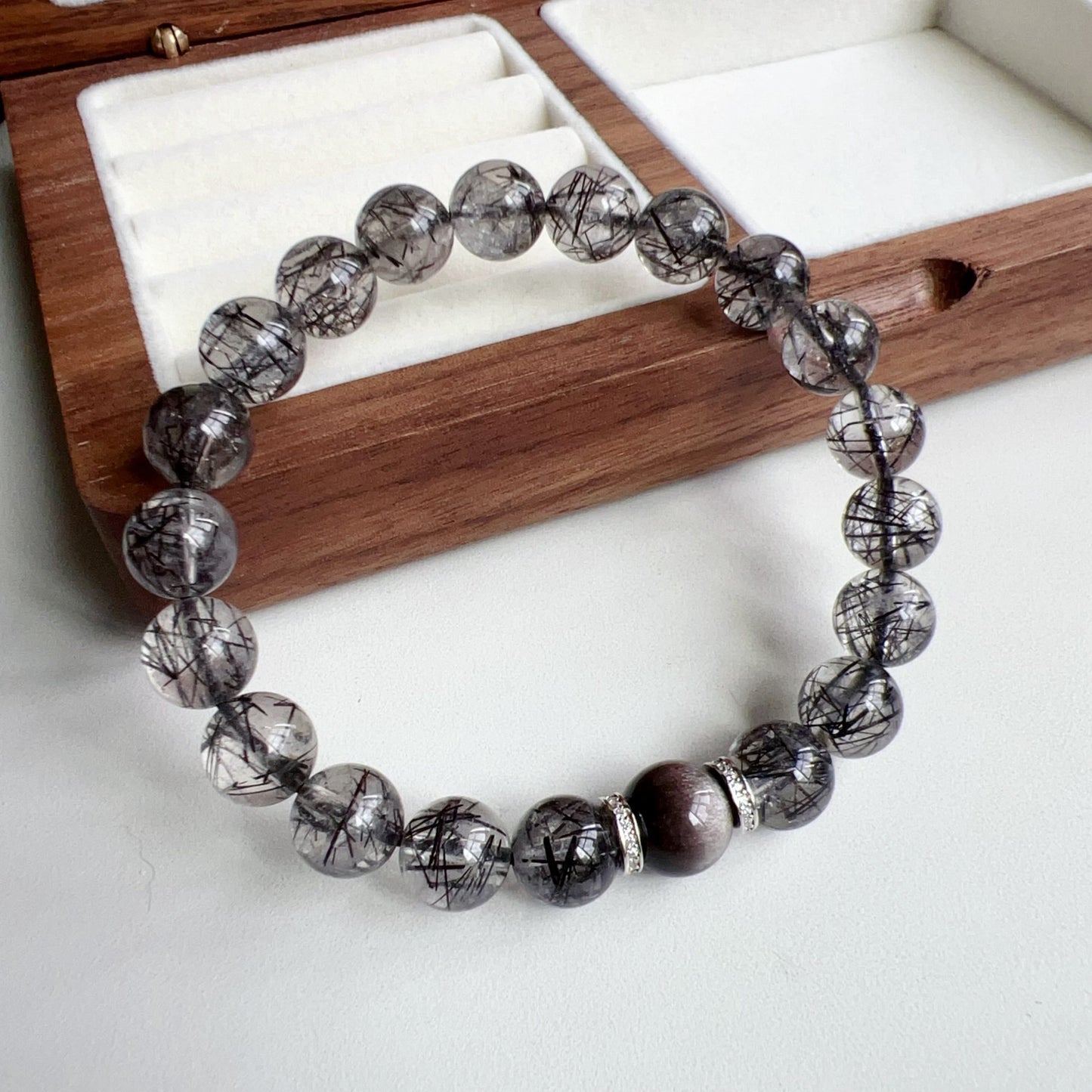 Custom Black Tourmalated Quartz, Silver Sheen Obsidian Bracelet – Handmade Healing Crystal Jewelry