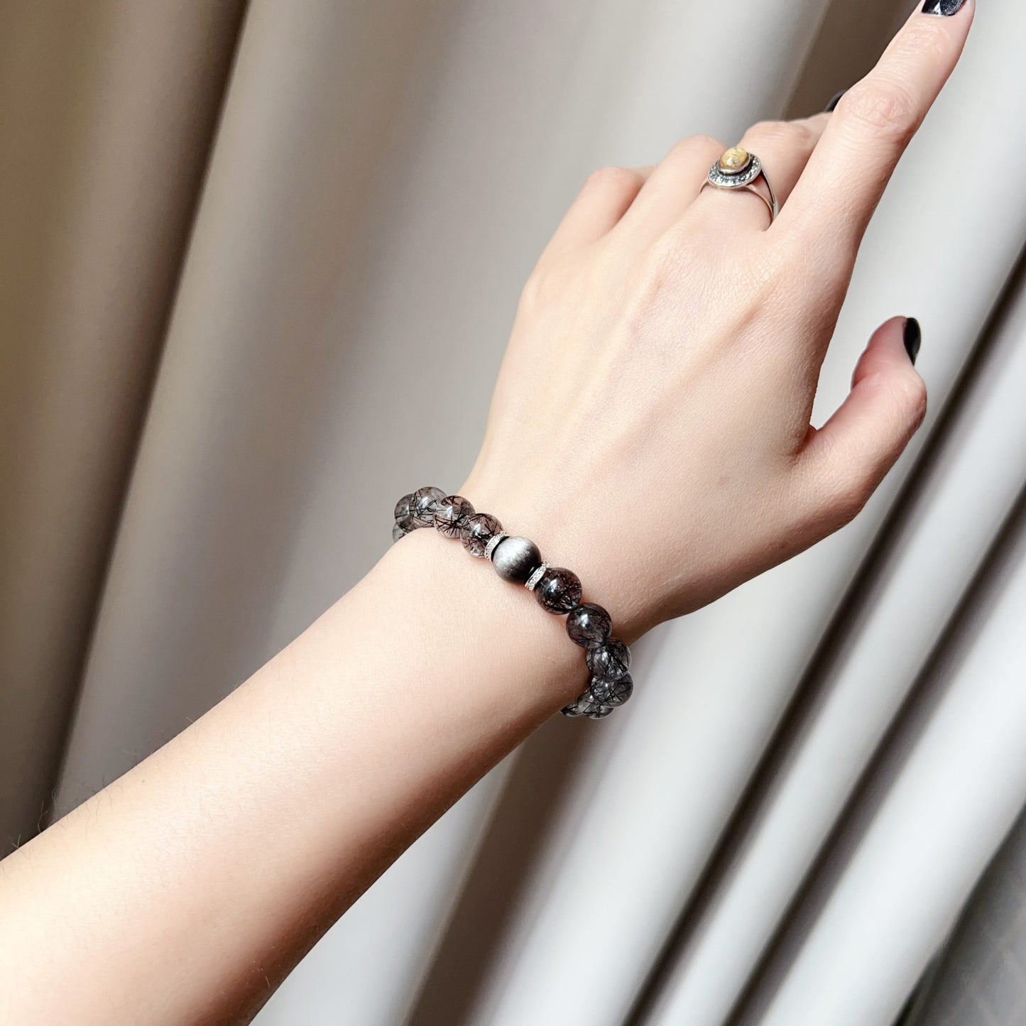 Custom Black Tourmalated Quartz, Silver Sheen Obsidian Bracelet – Handmade Healing Crystal Jewelry