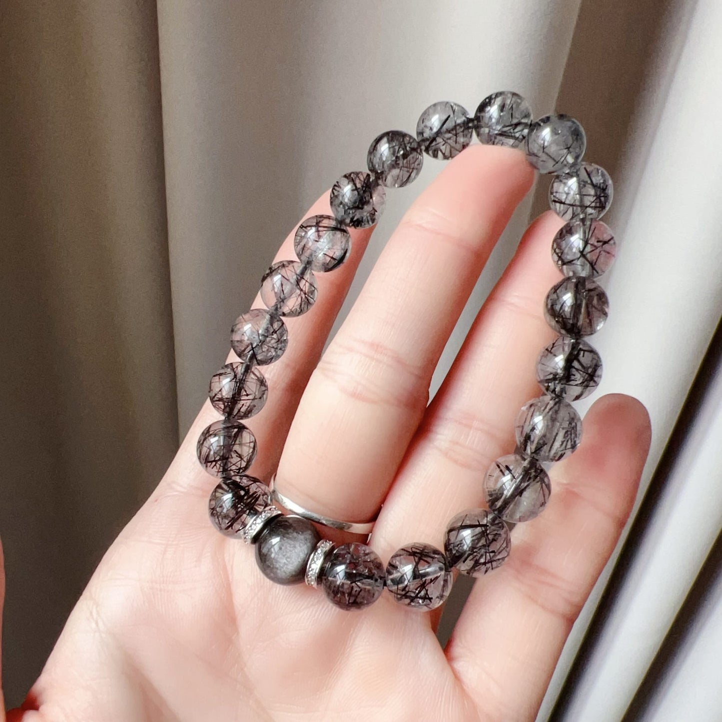Custom Black Tourmalated Quartz, Silver Sheen Obsidian Bracelet – Handmade Healing Crystal Jewelry