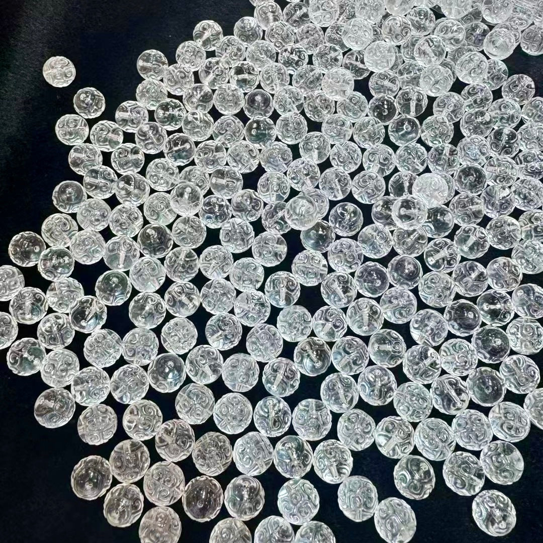 Natural Clear Quartz Huiwen Symbol Round Beads | Premium Diy Jewelry Making Supplies For Necklaces, Bracelets & Earrings Crafting
