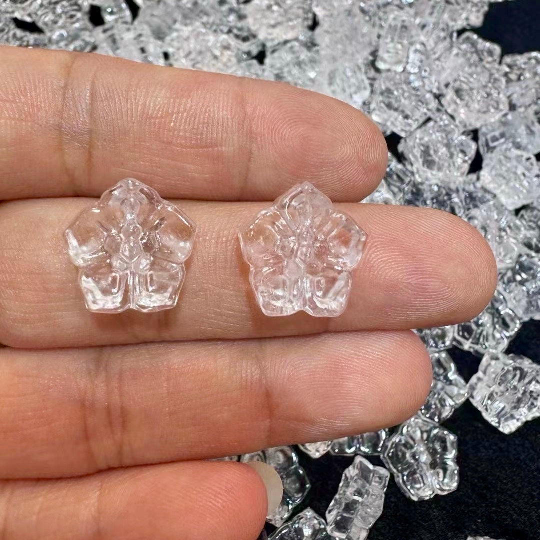 Natural Clear Quartz Plum Bossom Charms | Premium Diy Jewelry Making Supplies For Necklaces, Bracelets, Earrings Crafting