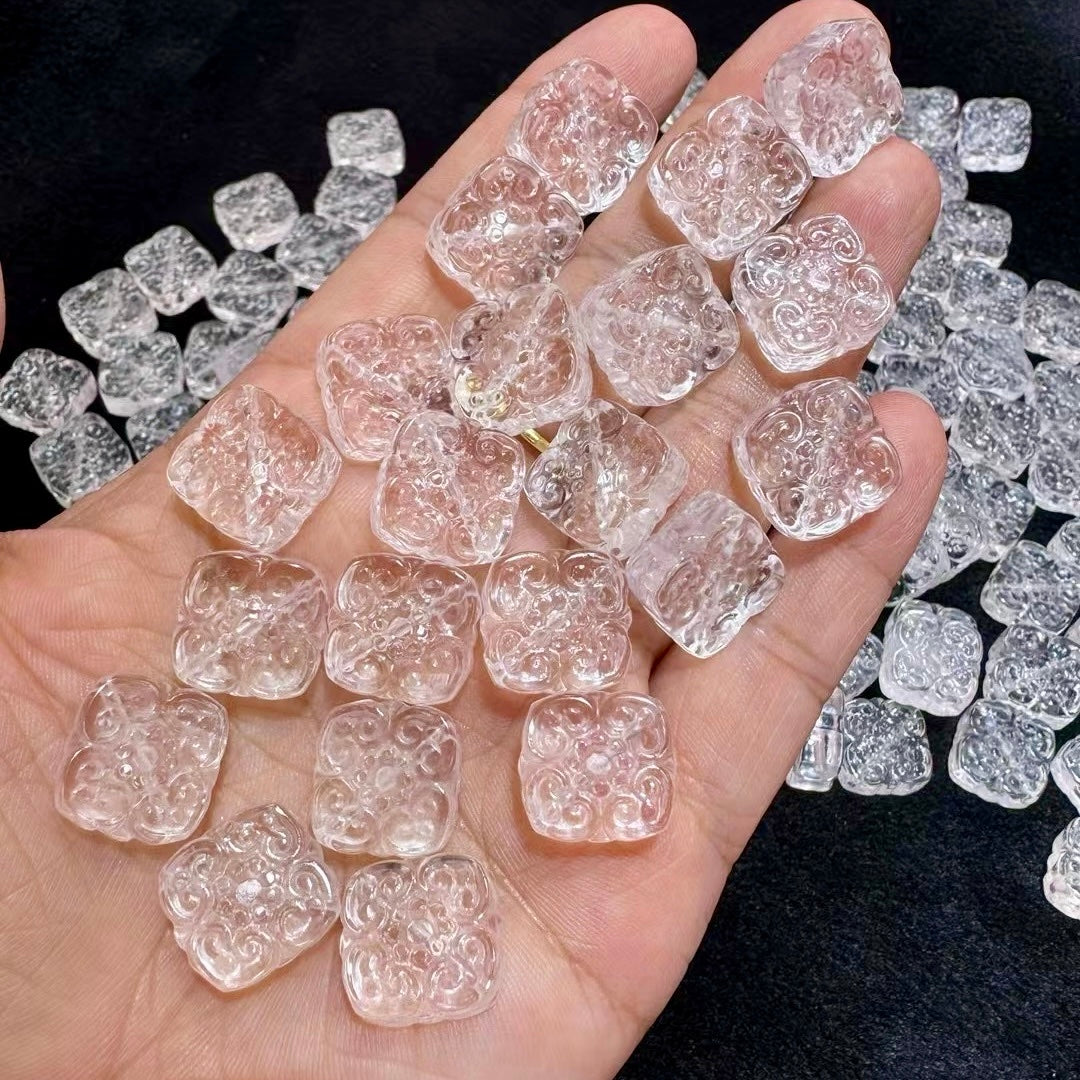 Natural Clear Quartz Ruyi Symbol Square Charms | Premium Diy Jewelry Supplies For Necklaces, Bracelets And Earrings