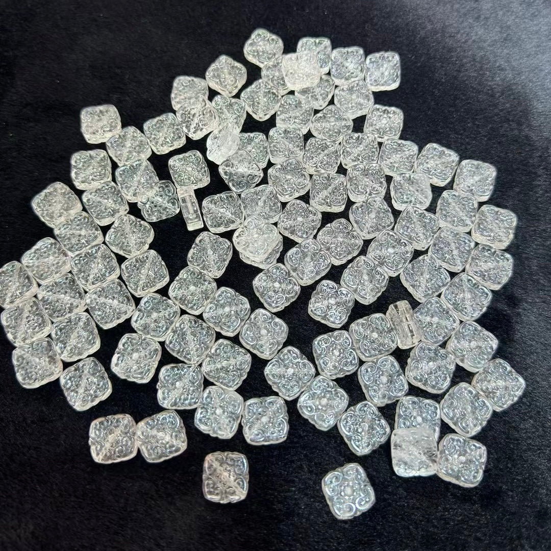 Natural Clear Quartz Ruyi Symbol Square Charms | Premium Diy Jewelry Supplies For Necklaces, Bracelets And Earrings