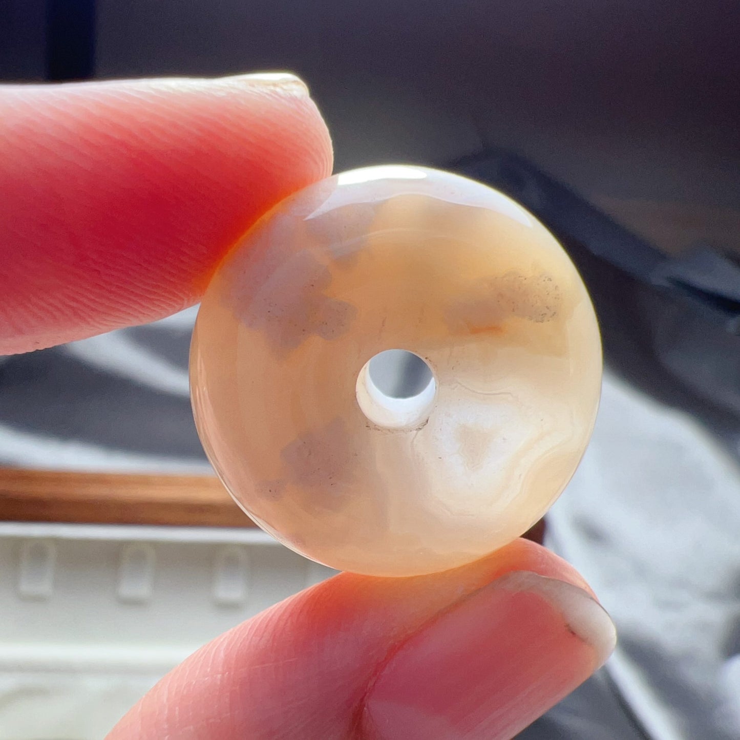 Creamy Cherry Blossom Agate Donut Pendant | Sakura Agate Jewelry Findings For Diy Project