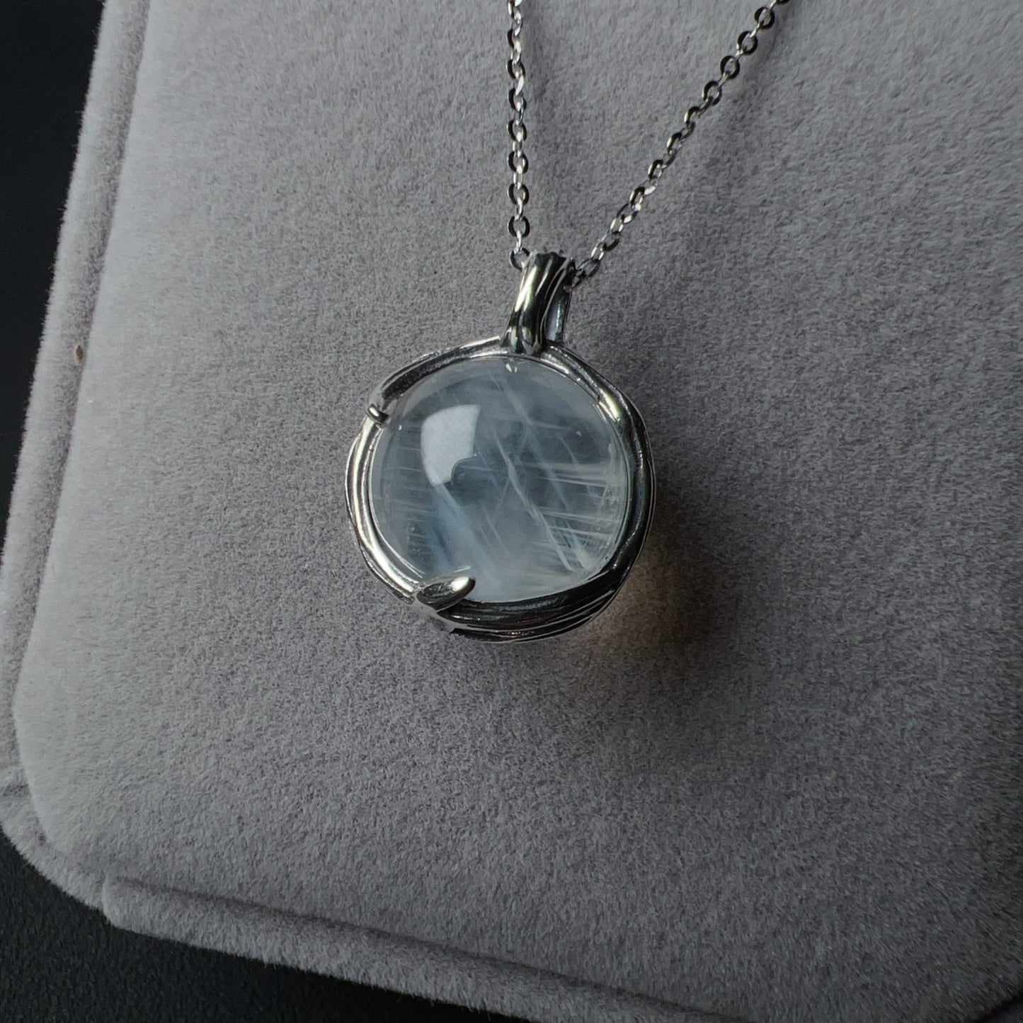 Angel’S Feathers Rare 13.1Mm Blue Needle Clear Quartz Sphere Pendant Handmade With 925 Sterling Silver