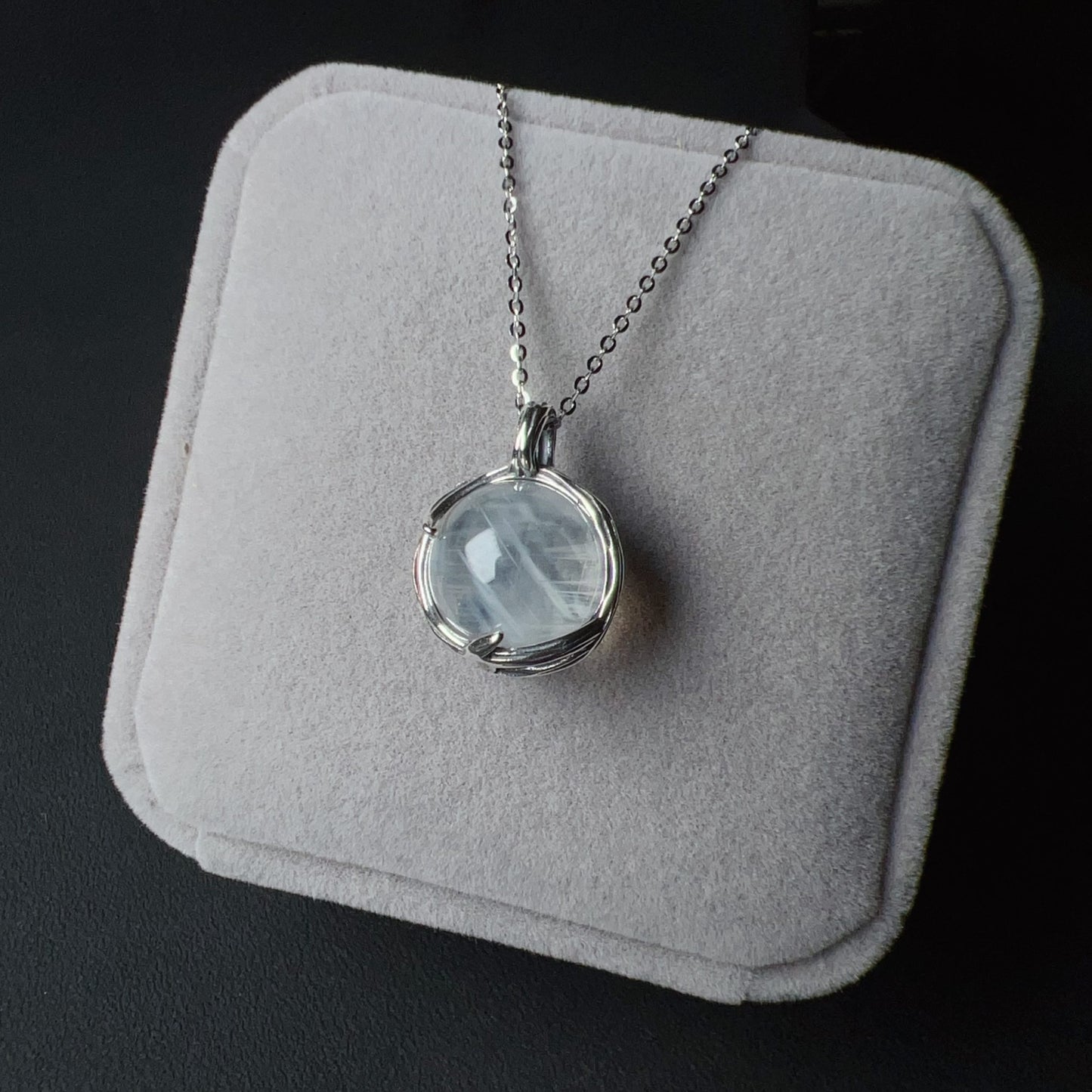 Angel’S Feathers Rare 13.1Mm Blue Needle Clear Quartz Sphere Pendant Handmade With 925 Sterling Silver