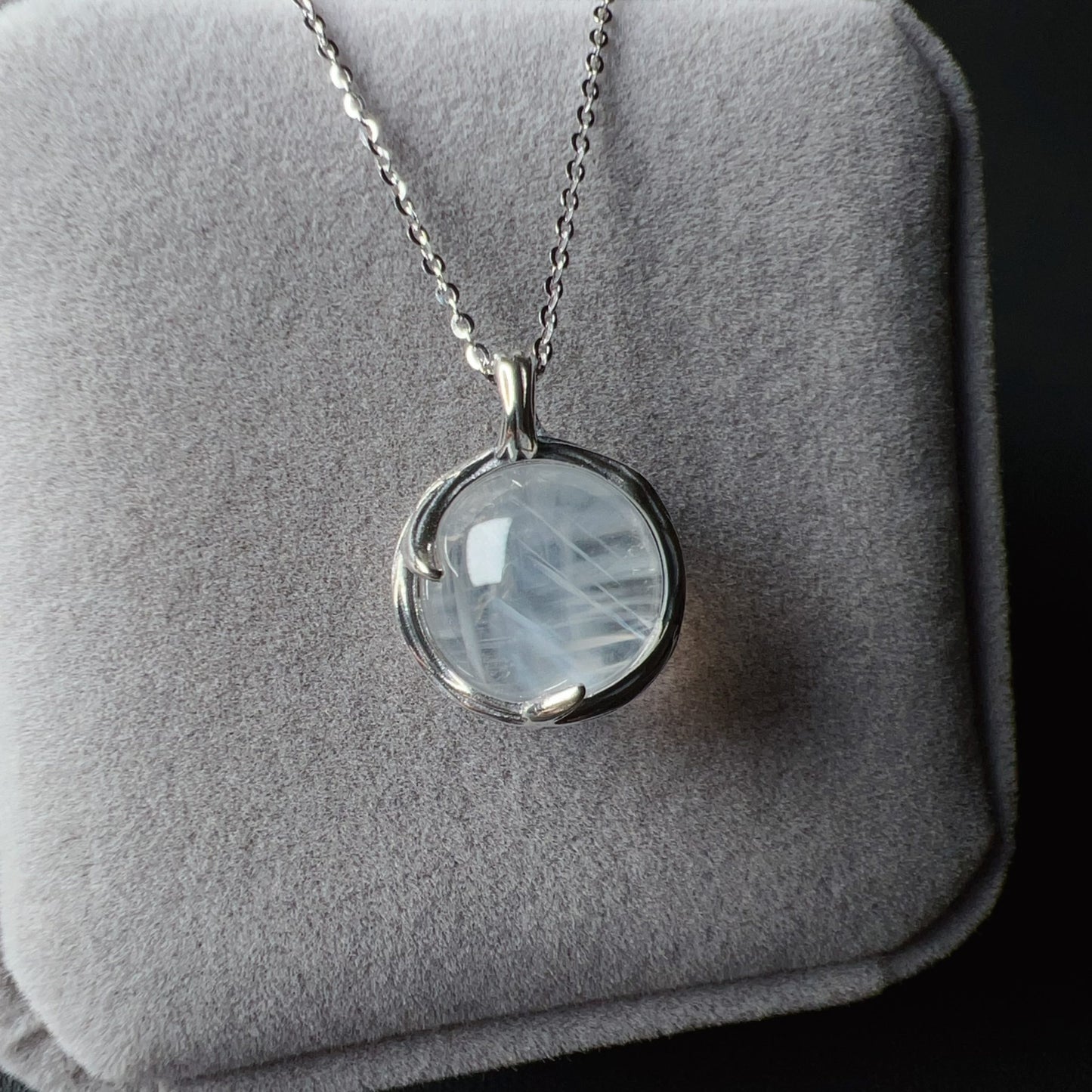 Angel’S Feathers Rare 13.1Mm Blue Needle Clear Quartz Sphere Pendant Handmade With 925 Sterling Silver