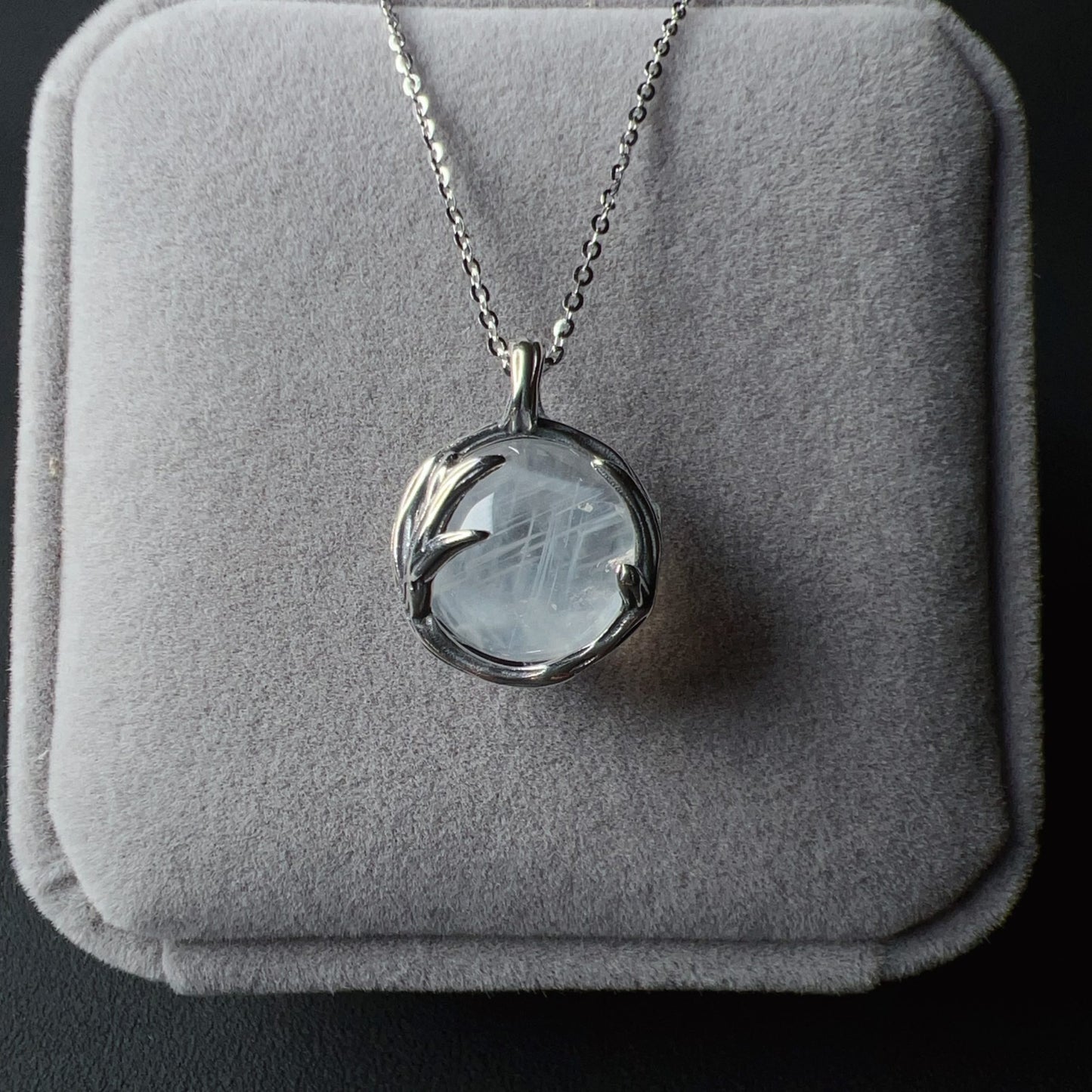 Angel’S Feathers Rare 13.1Mm Blue Needle Clear Quartz Sphere Pendant Handmade With 925 Sterling Silver