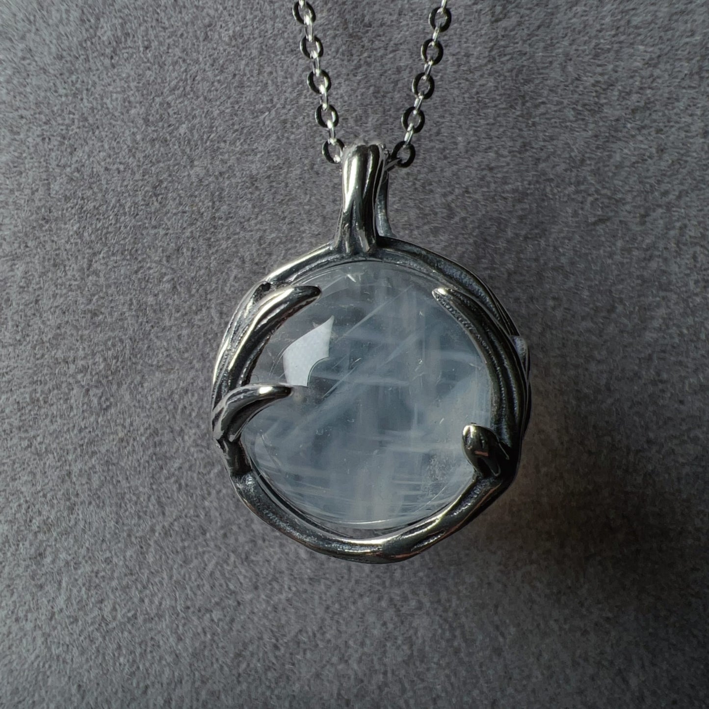 Angel’S Feathers Rare 13.1Mm Blue Needle Clear Quartz Sphere Pendant Handmade With 925 Sterling Silver