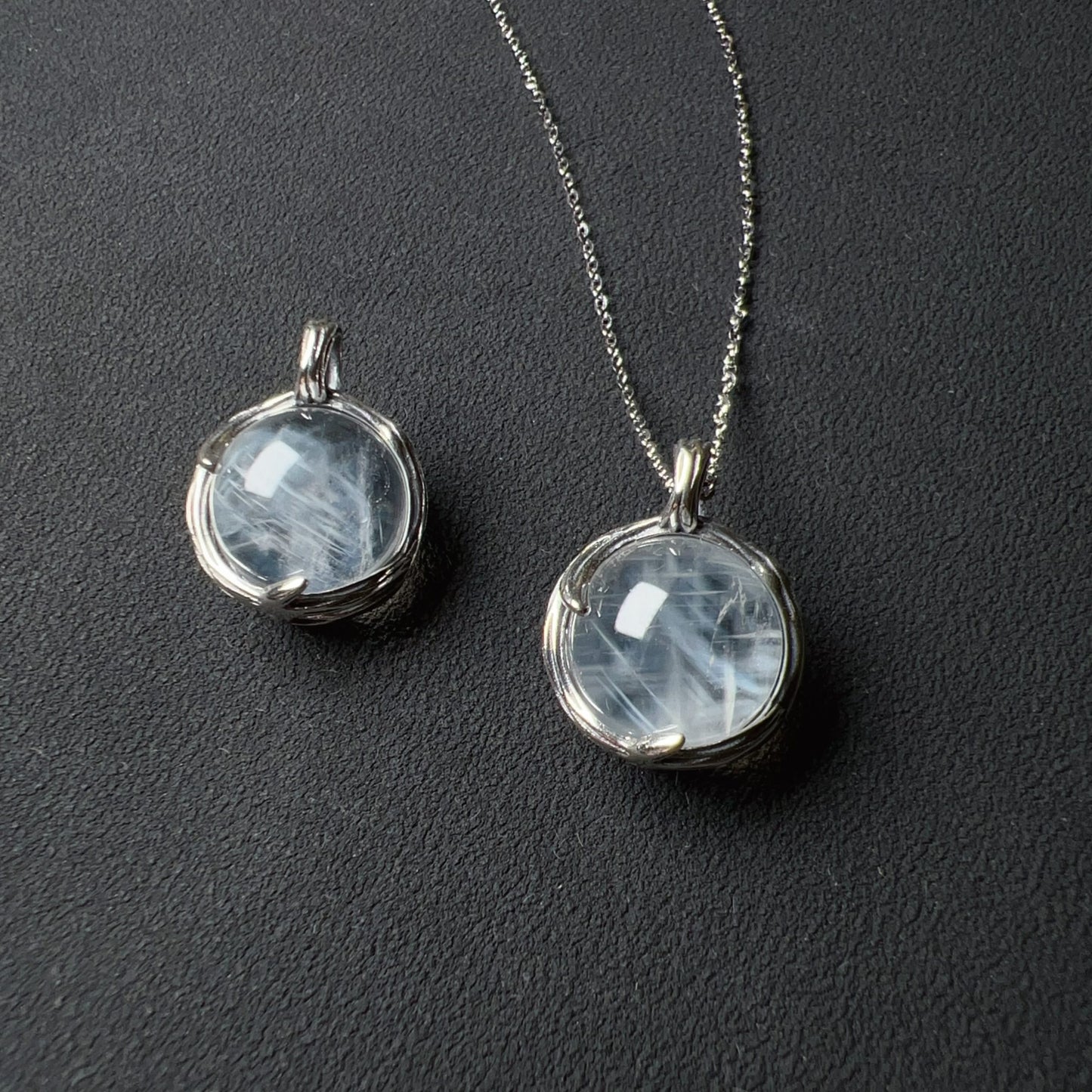Angel’S Feathers Rare 13.1Mm Blue Needle Clear Quartz Sphere Pendant Handmade With 925 Sterling Silver
