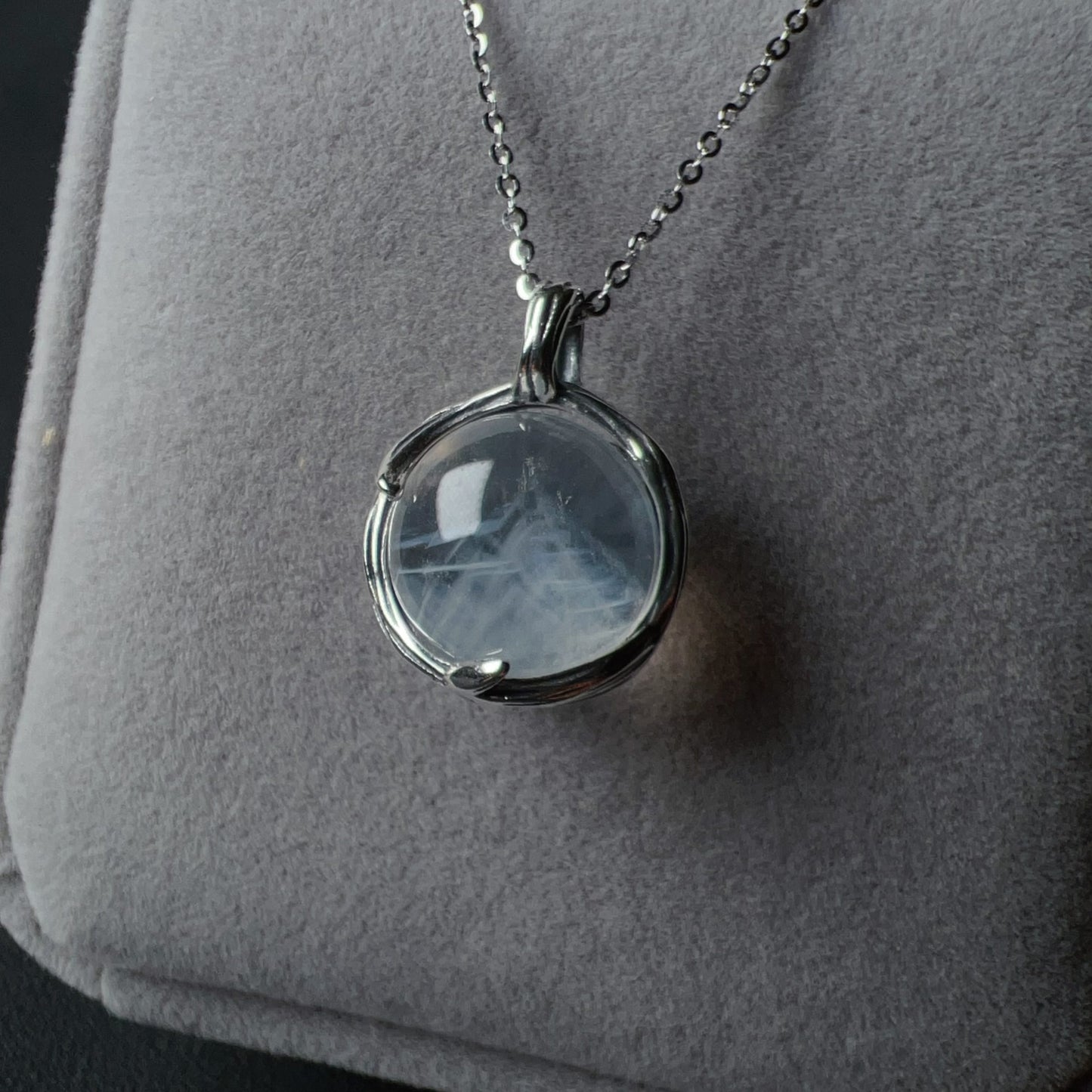 Angel’S Feathers Blue Needle Quartz Sphere Pendant Necklace Handmade With 925 Sterling Silver