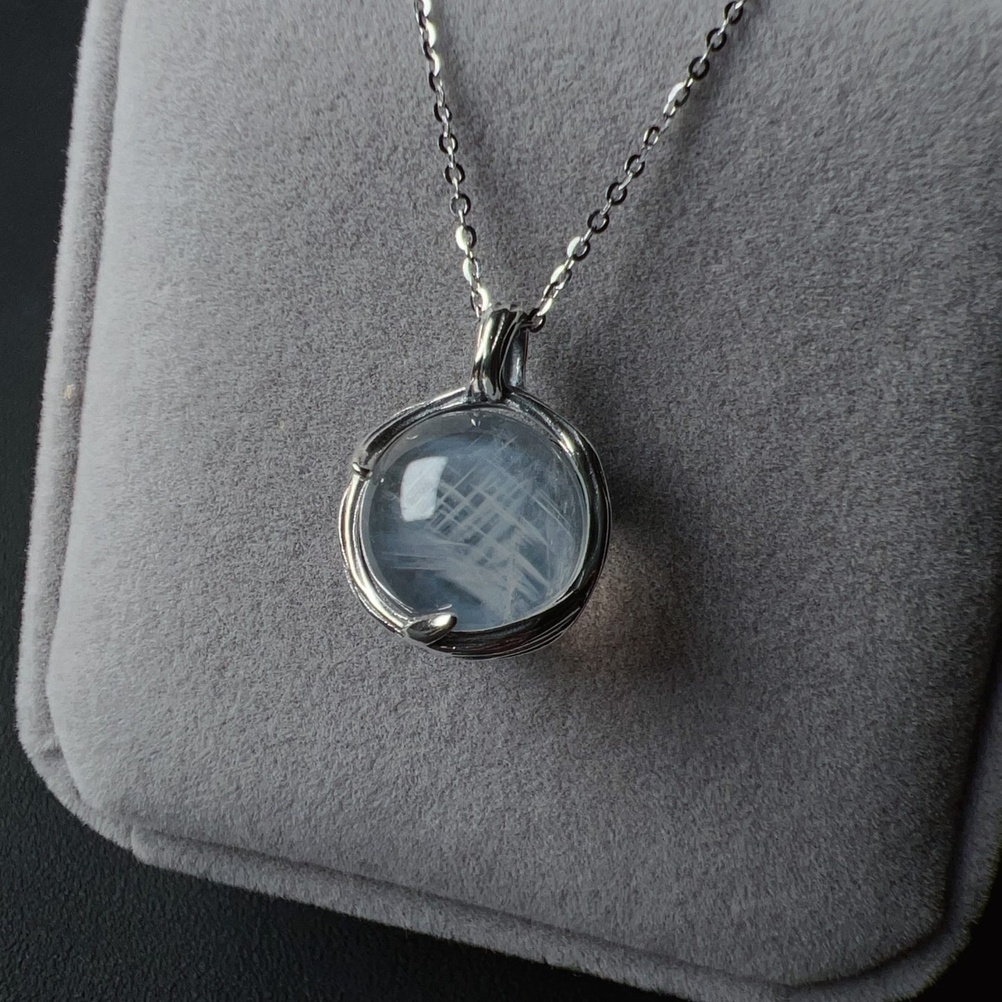 Angel’S Feathers Blue Needle Quartz Sphere Pendant Necklace Handmade With 925 Sterling Silver