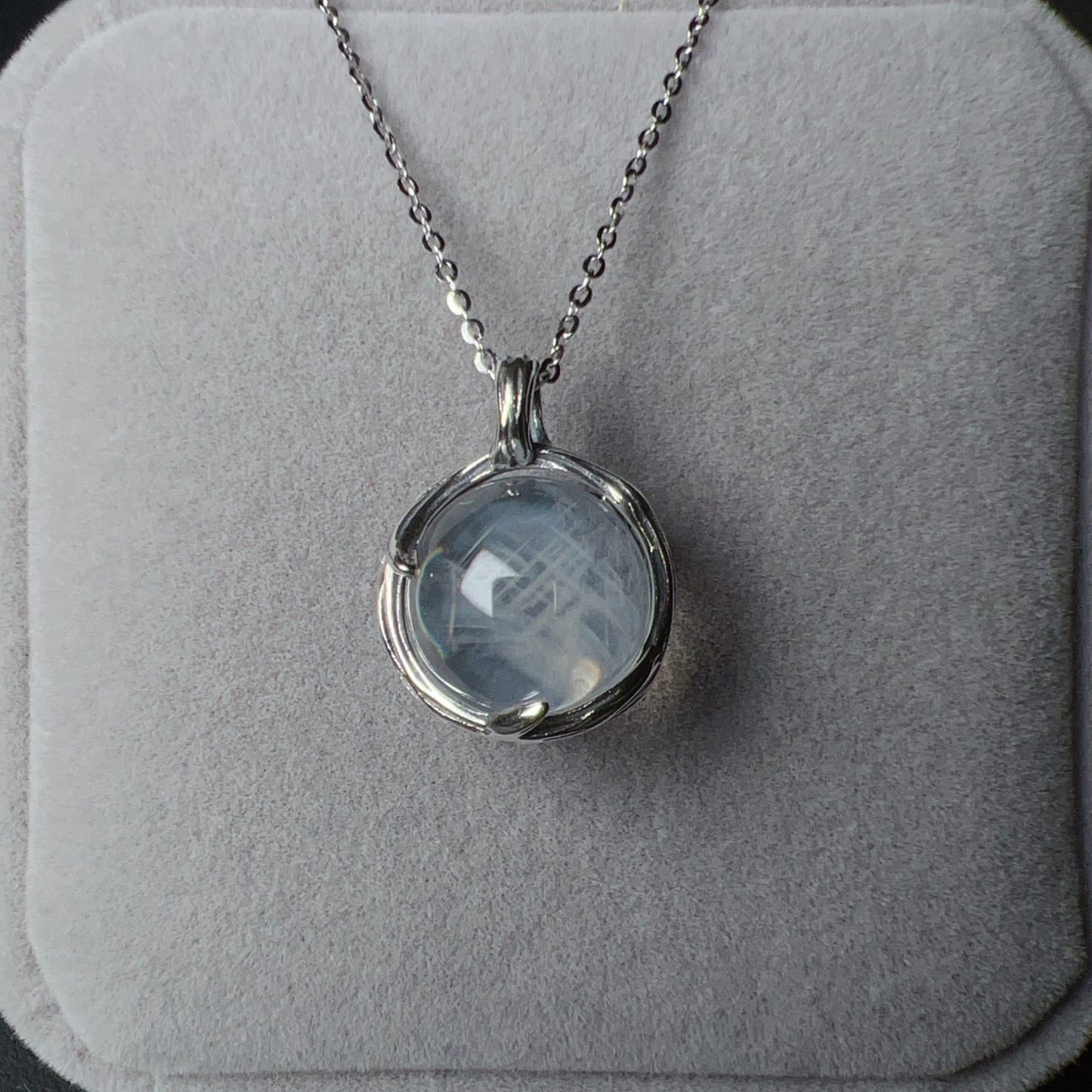 Angel’S Feathers Blue Needle Quartz Sphere Pendant Necklace Handmade With 925 Sterling Silver