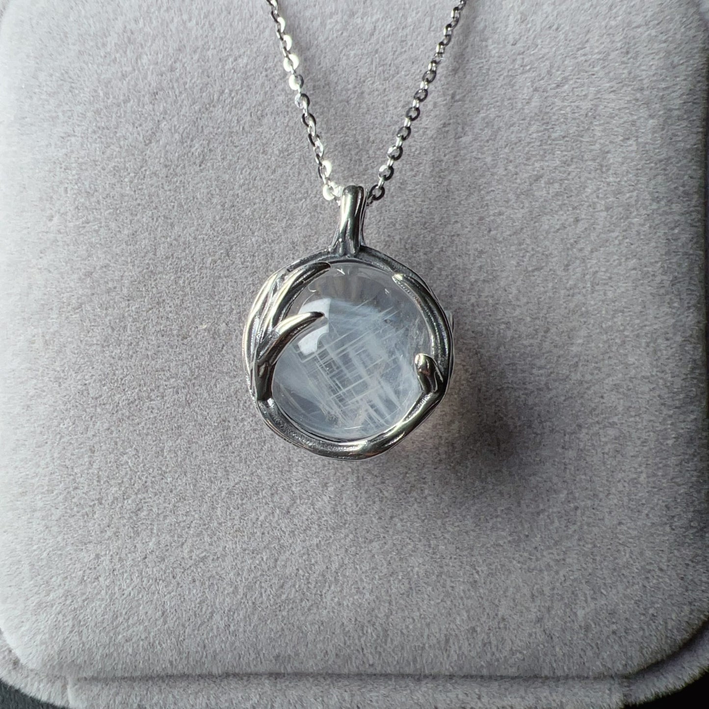 Angel’S Feathers Blue Needle Quartz Sphere Pendant Necklace Handmade With 925 Sterling Silver