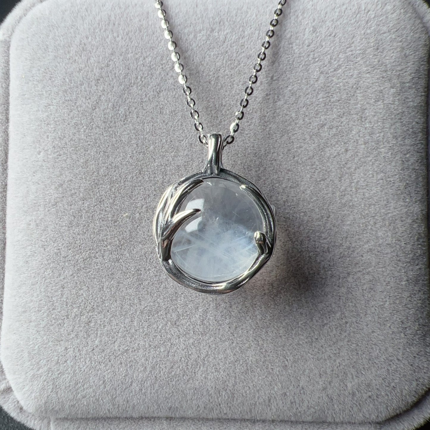 Angel’S Feathers Blue Needle Quartz Sphere Pendant Necklace Handmade With 925 Sterling Silver