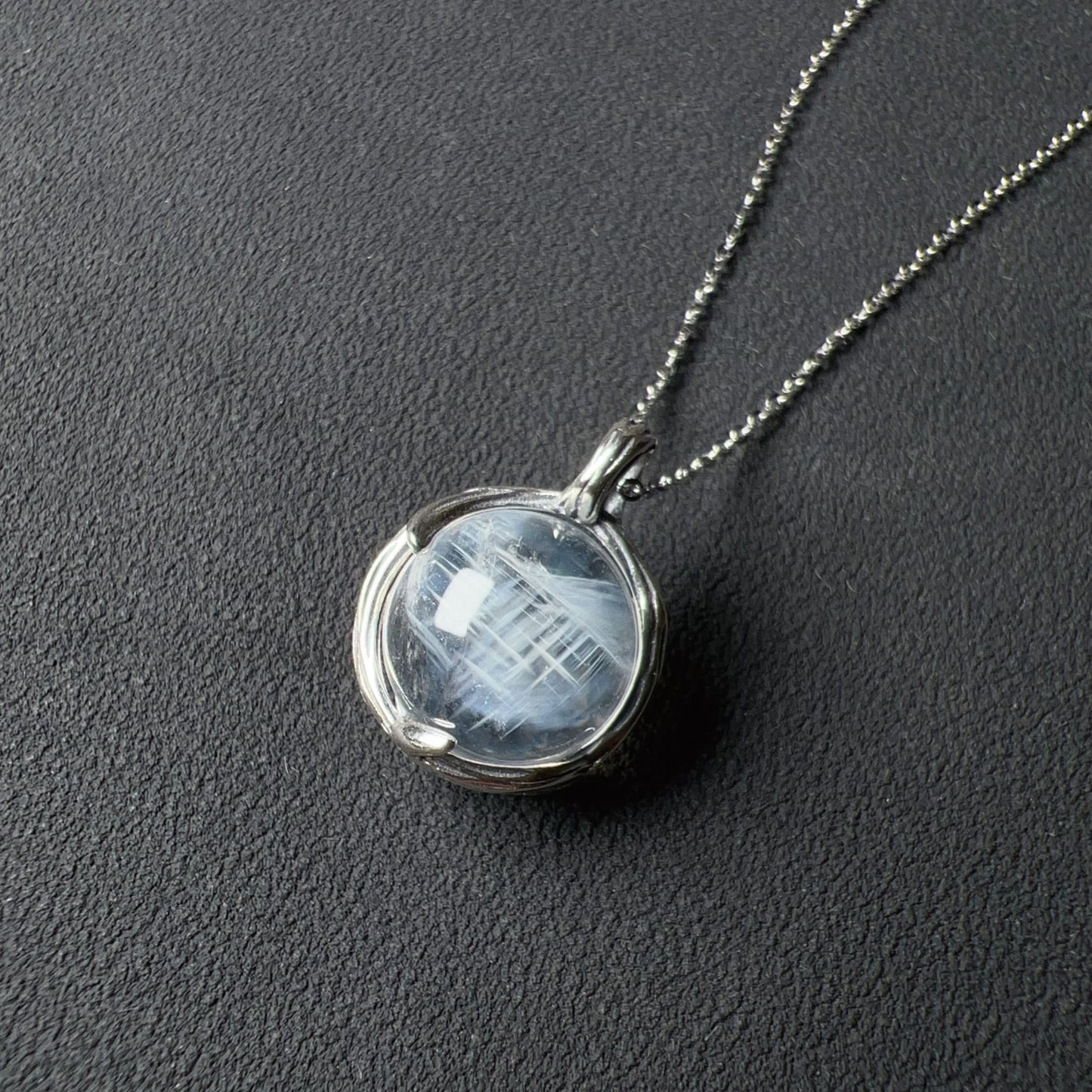Angel’S Feathers Blue Needle Quartz Sphere Pendant Necklace Handmade With 925 Sterling Silver