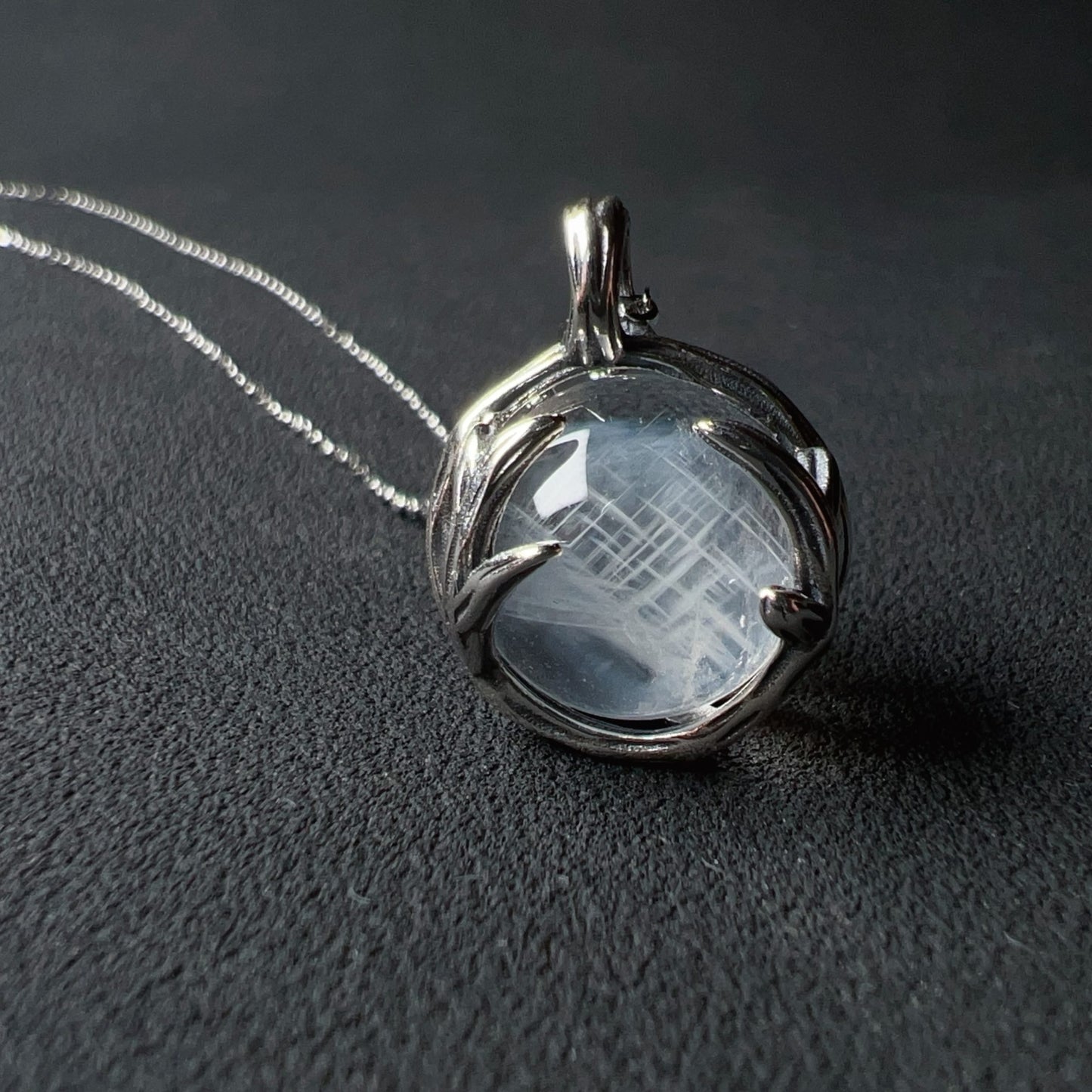 Angel’S Feathers Blue Needle Quartz Sphere Pendant Necklace Handmade With 925 Sterling Silver