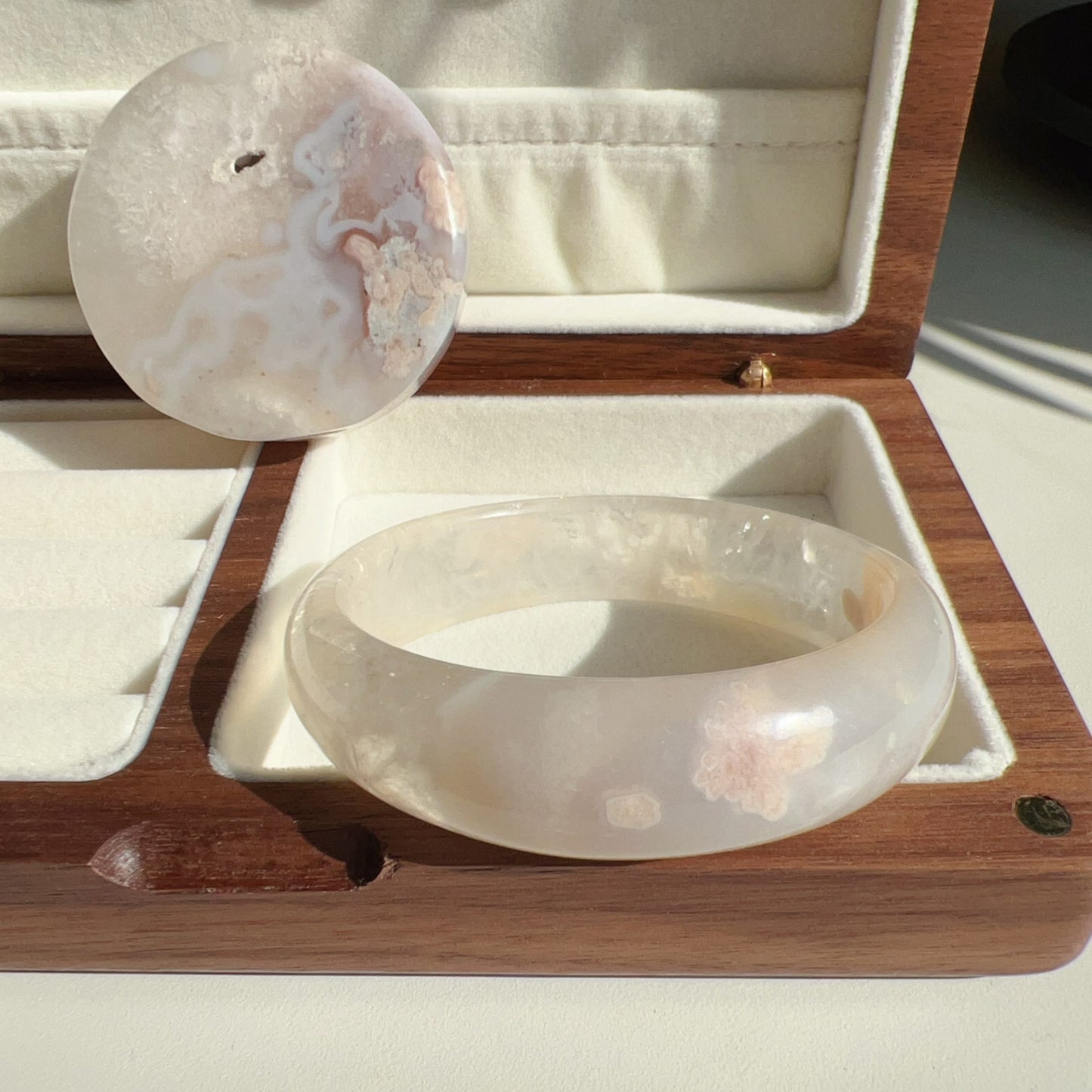 One-Of-A-Kind Handmade Cherry Blossom Agate Bangle With Center Knockout | Unique Artisan Jewelry
