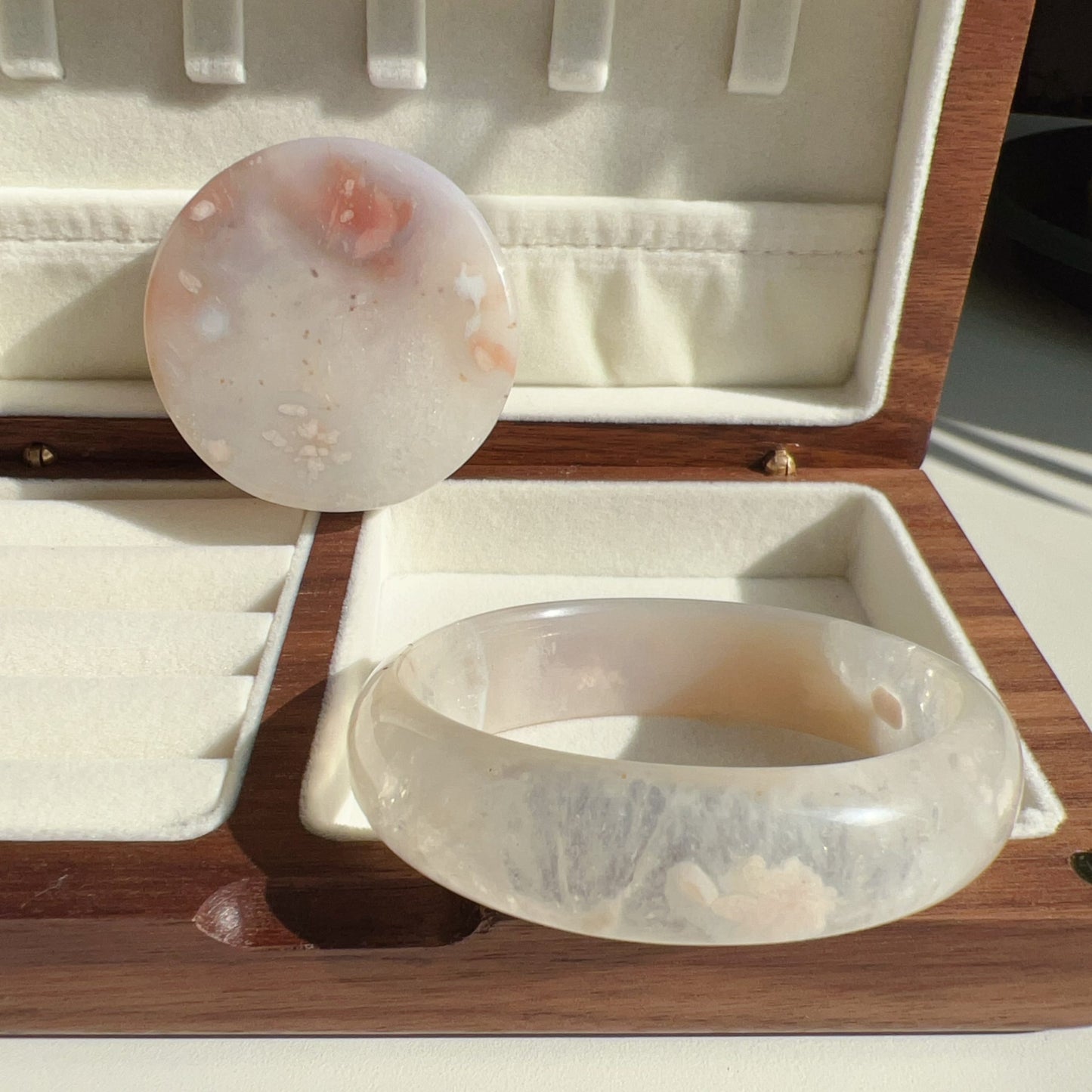 One-Of-A-Kind Handmade Cherry Blossom Agate Bangle With Center Knockout | Unique Artisan Jewelry