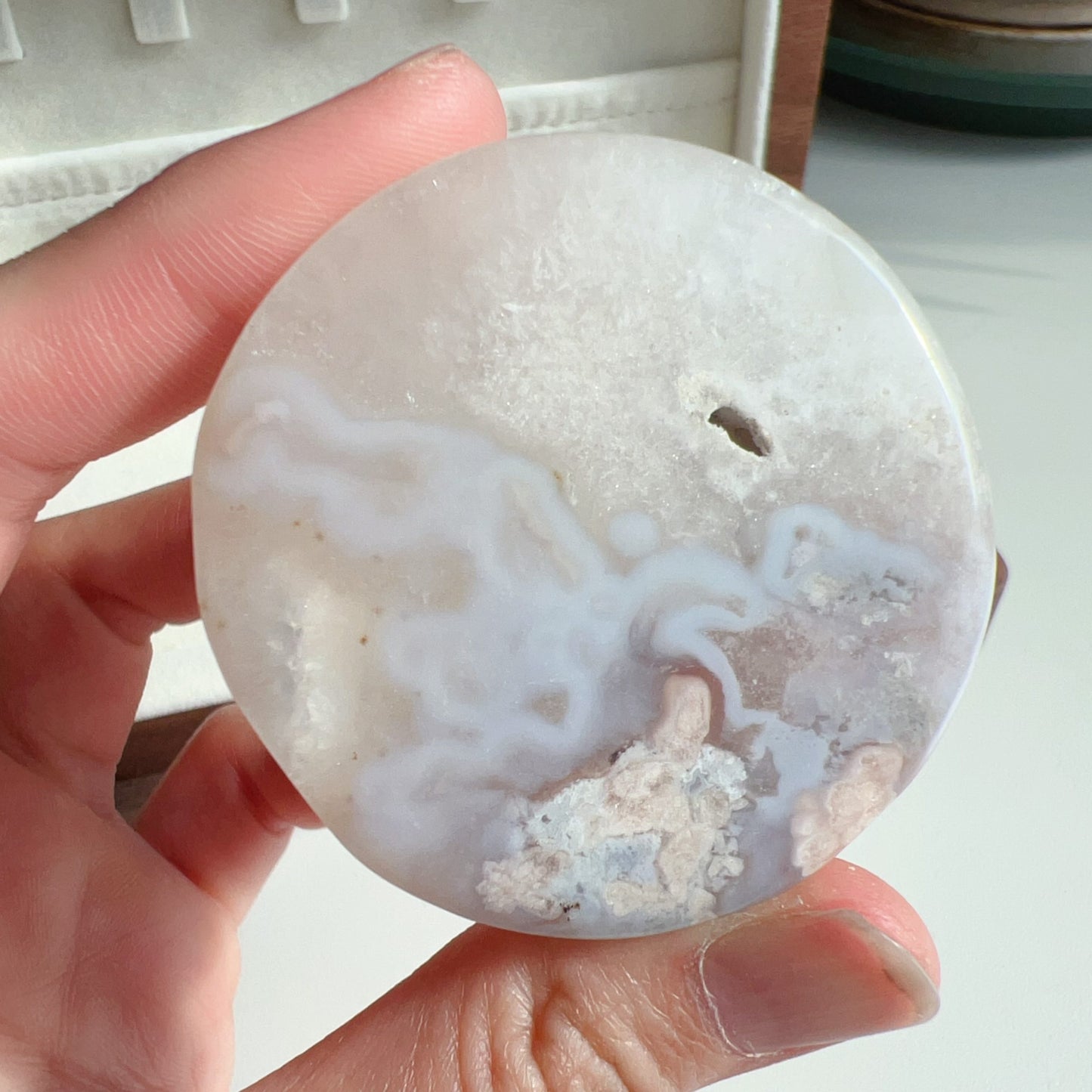 One-Of-A-Kind Handmade Cherry Blossom Agate Bangle With Center Knockout | Unique Artisan Jewelry