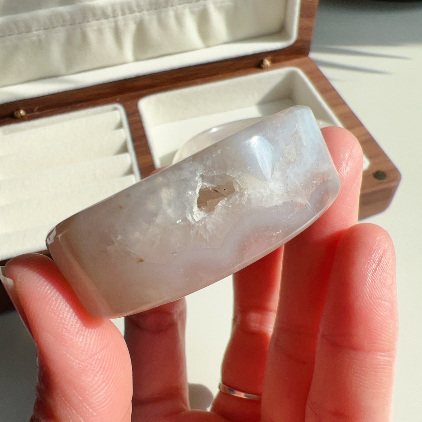 One-Of-A-Kind Handmade Cherry Blossom Agate Bangle With Center Knockout | Unique Artisan Jewelry