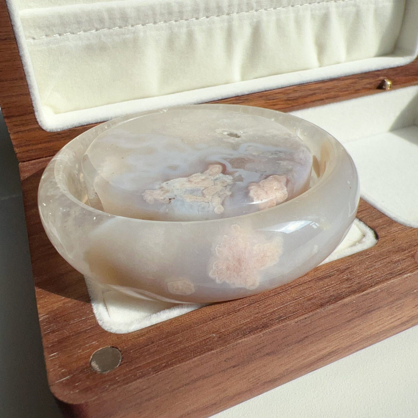 One-Of-A-Kind Handmade Cherry Blossom Agate Bangle With Center Knockout | Unique Artisan Jewelry