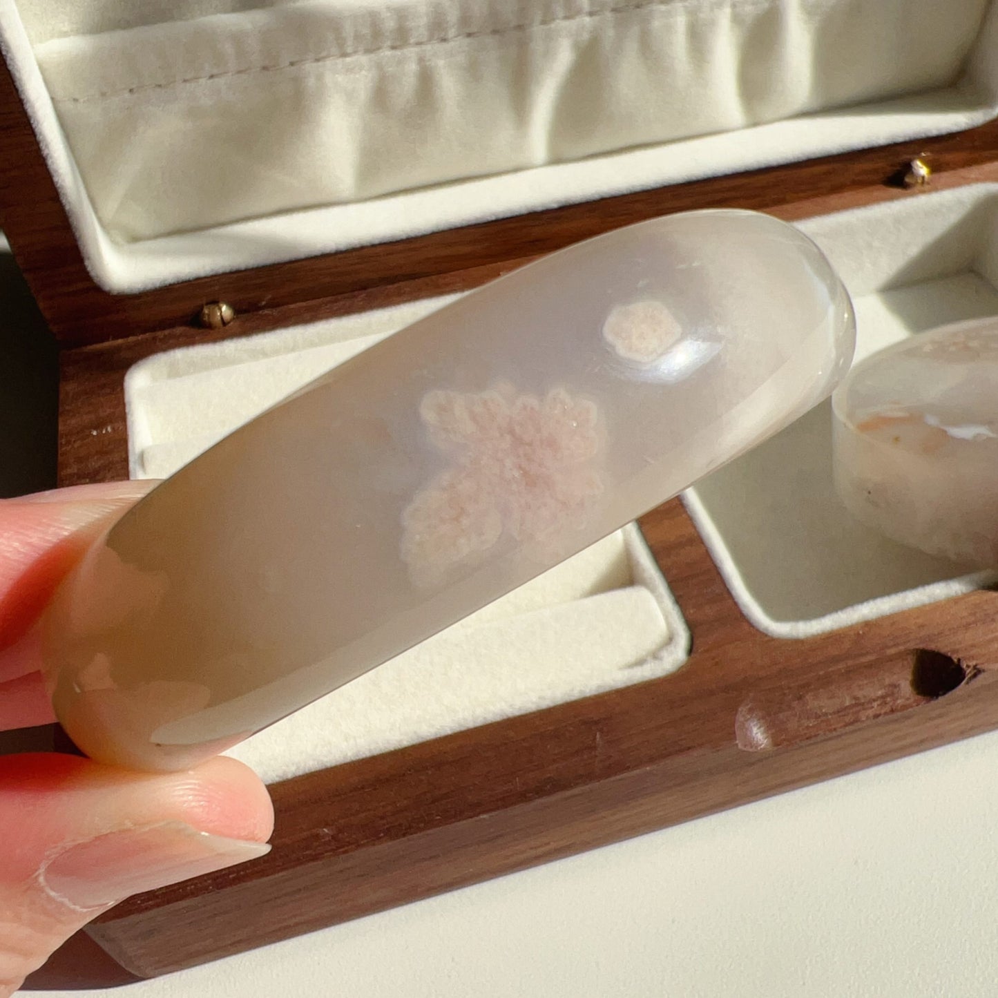 One-Of-A-Kind Handmade Cherry Blossom Agate Bangle With Center Knockout | Unique Artisan Jewelry