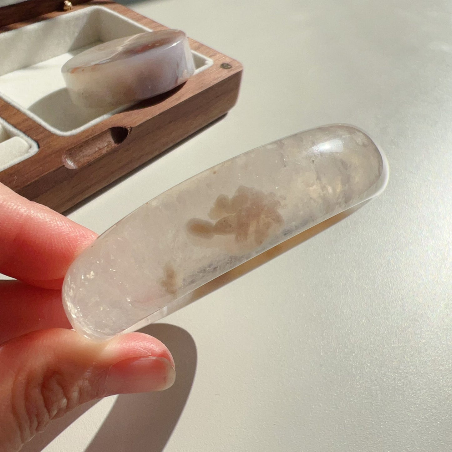 One-Of-A-Kind Handmade Cherry Blossom Agate Bangle With Center Knockout | Unique Artisan Jewelry