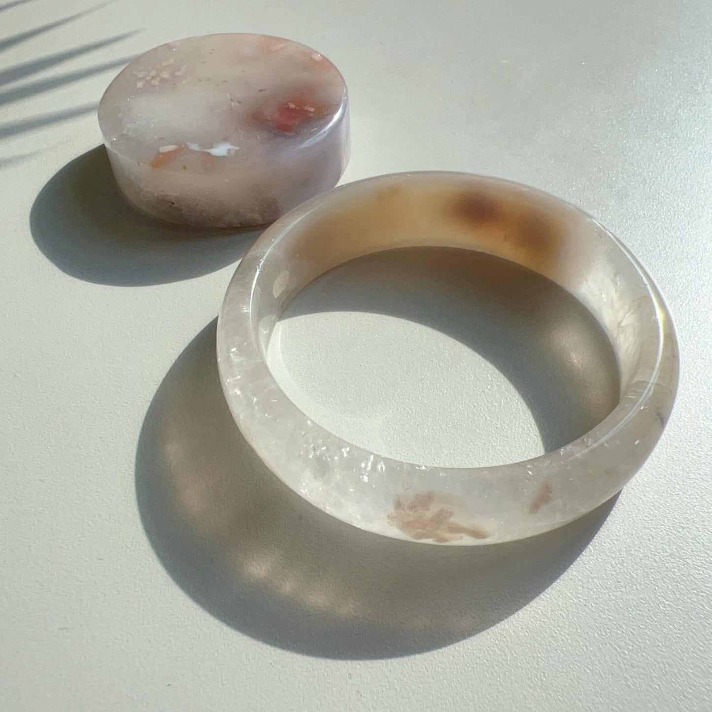 One-Of-A-Kind Handmade Cherry Blossom Agate Bangle With Center Knockout | Unique Artisan Jewelry