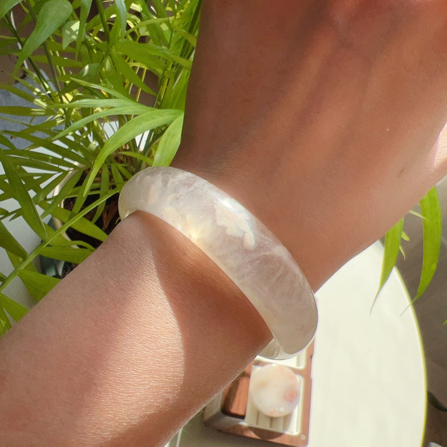 One-Of-A-Kind Handmade Cherry Blossom Agate Bangle With Center Knockout | Unique Artisan Jewelry