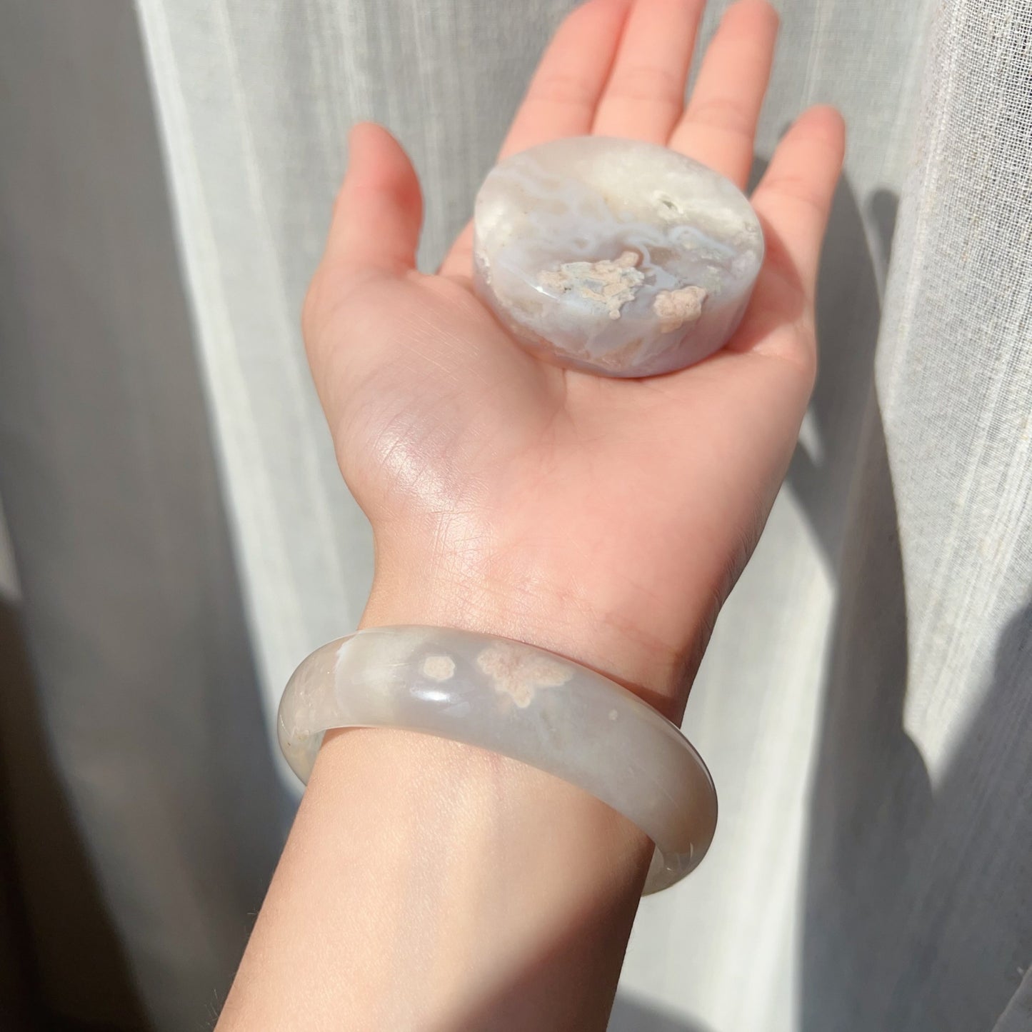 One-Of-A-Kind Handmade Cherry Blossom Agate Bangle With Center Knockout | Unique Artisan Jewelry