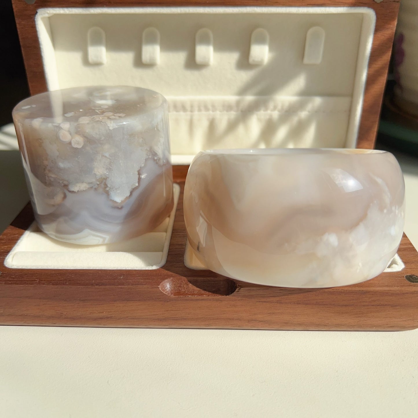 One-Of-A-Kind Handmade Cherry Blossom Agate Wheel Bangle With Center Left Knockout | Unique Artisan Jewelry