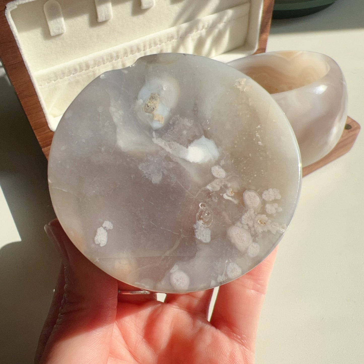 One-Of-A-Kind Handmade Cherry Blossom Agate Wheel Bangle With Center Left Knockout | Unique Artisan Jewelry