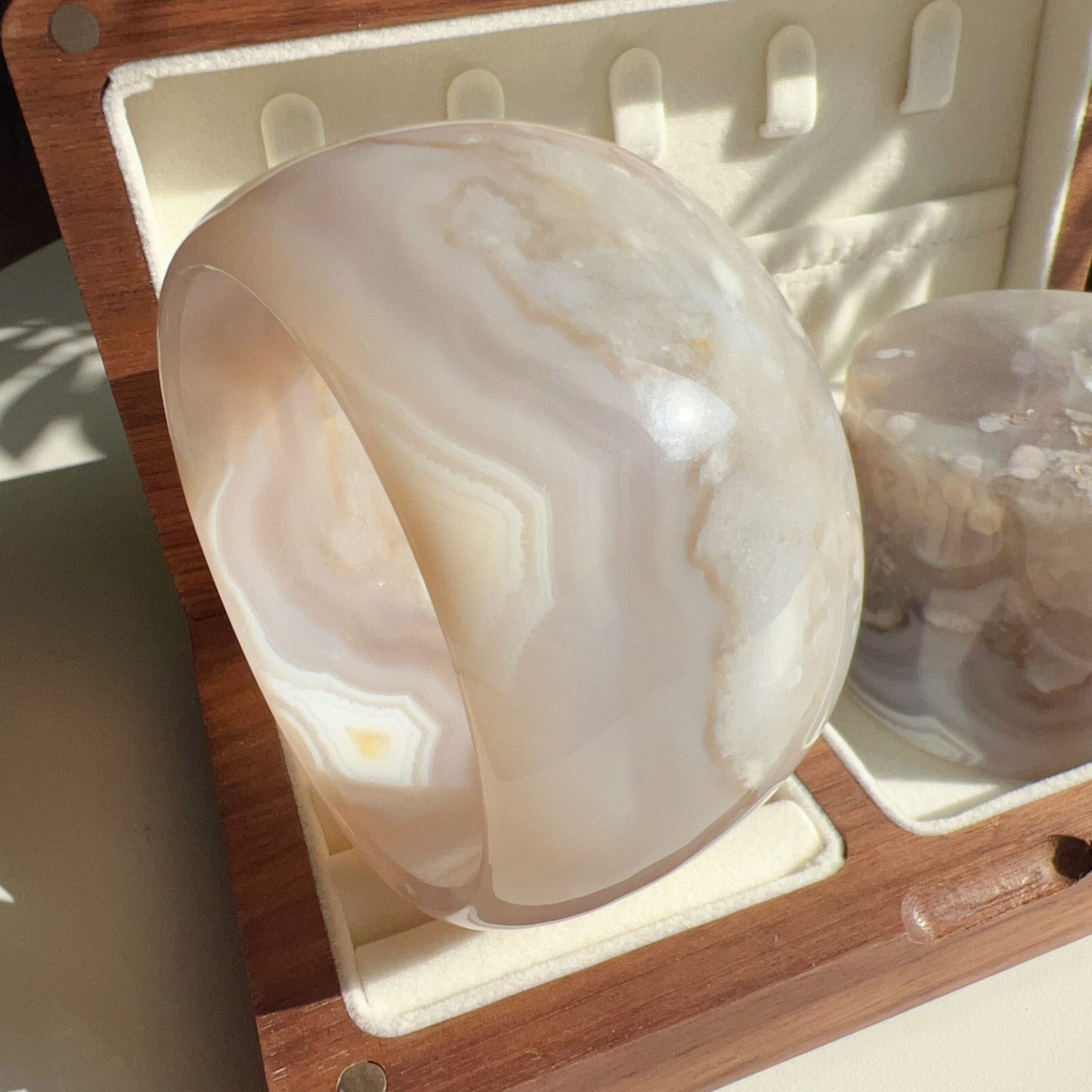 One-Of-A-Kind Handmade Cherry Blossom Agate Wheel Bangle With Center Left Knockout | Unique Artisan Jewelry