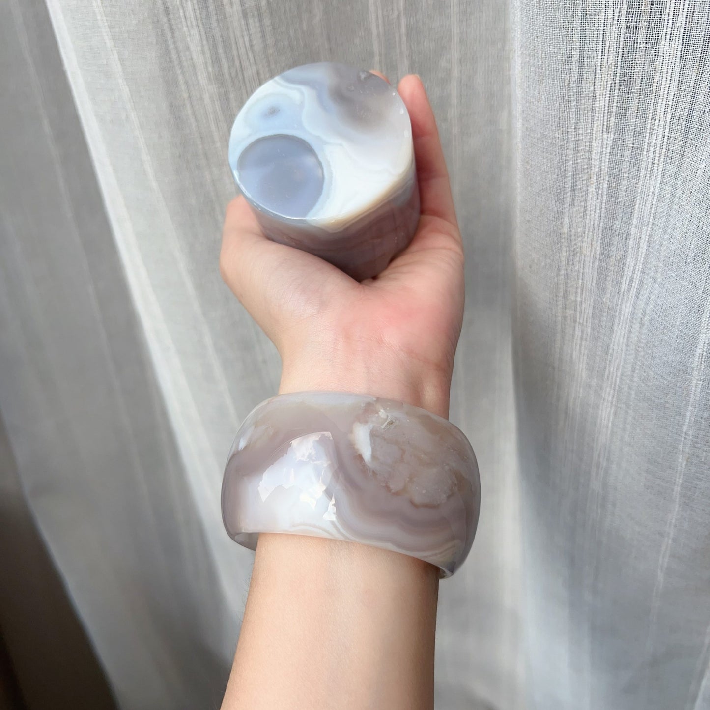 One-Of-A-Kind Handmade Cherry Blossom Agate Wheel Bangle With Center Left Knockout | Unique Artisan Jewelry